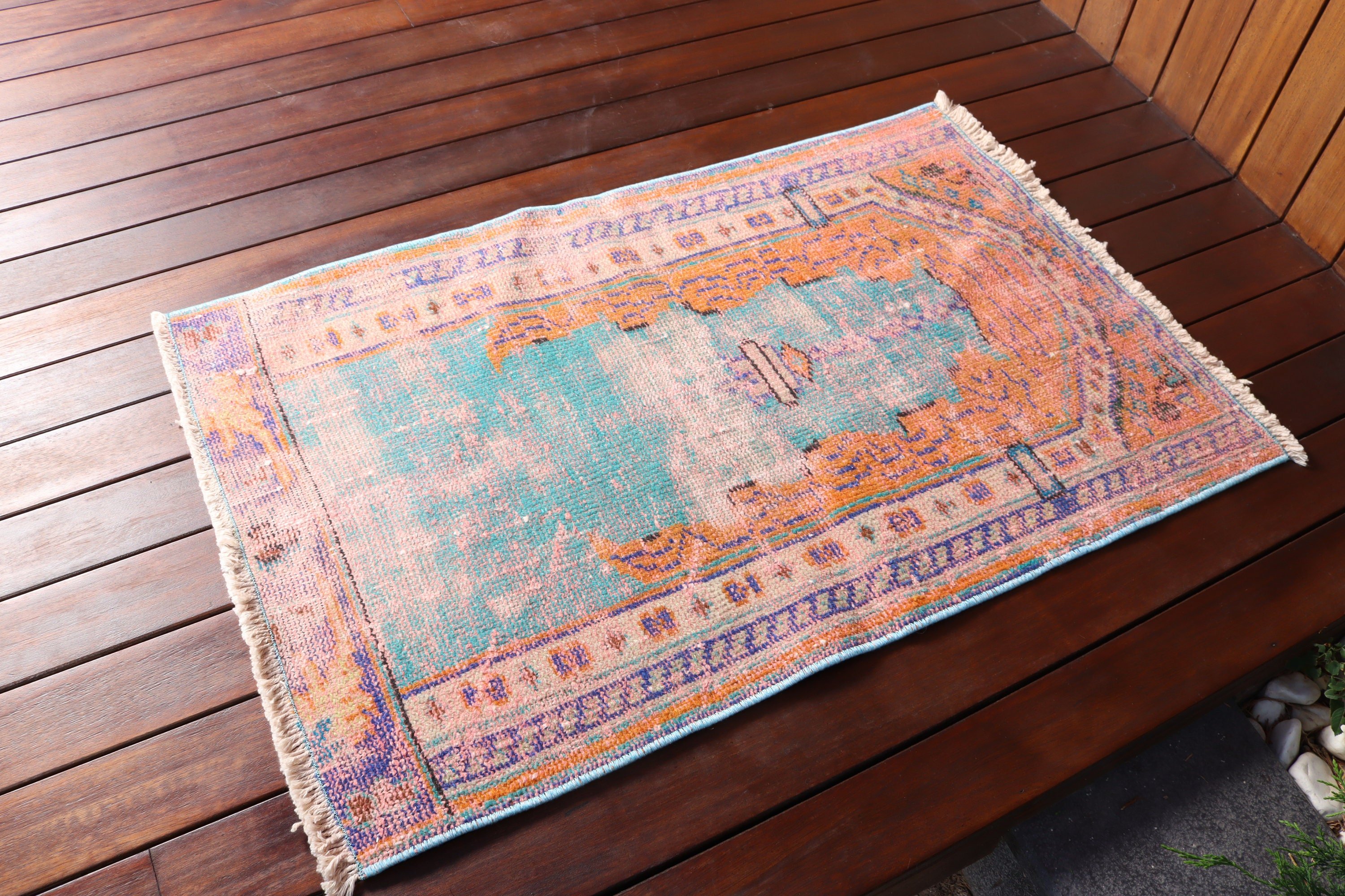 2.2x3.4 ft Küçük Halı, Türk Halısı, Mavi Yer Halıları, Giriş Halısı, Vintage Halı, Mutfak Halıları, Modern Halı, Geometrik Halı, Küçük Alan Halıları