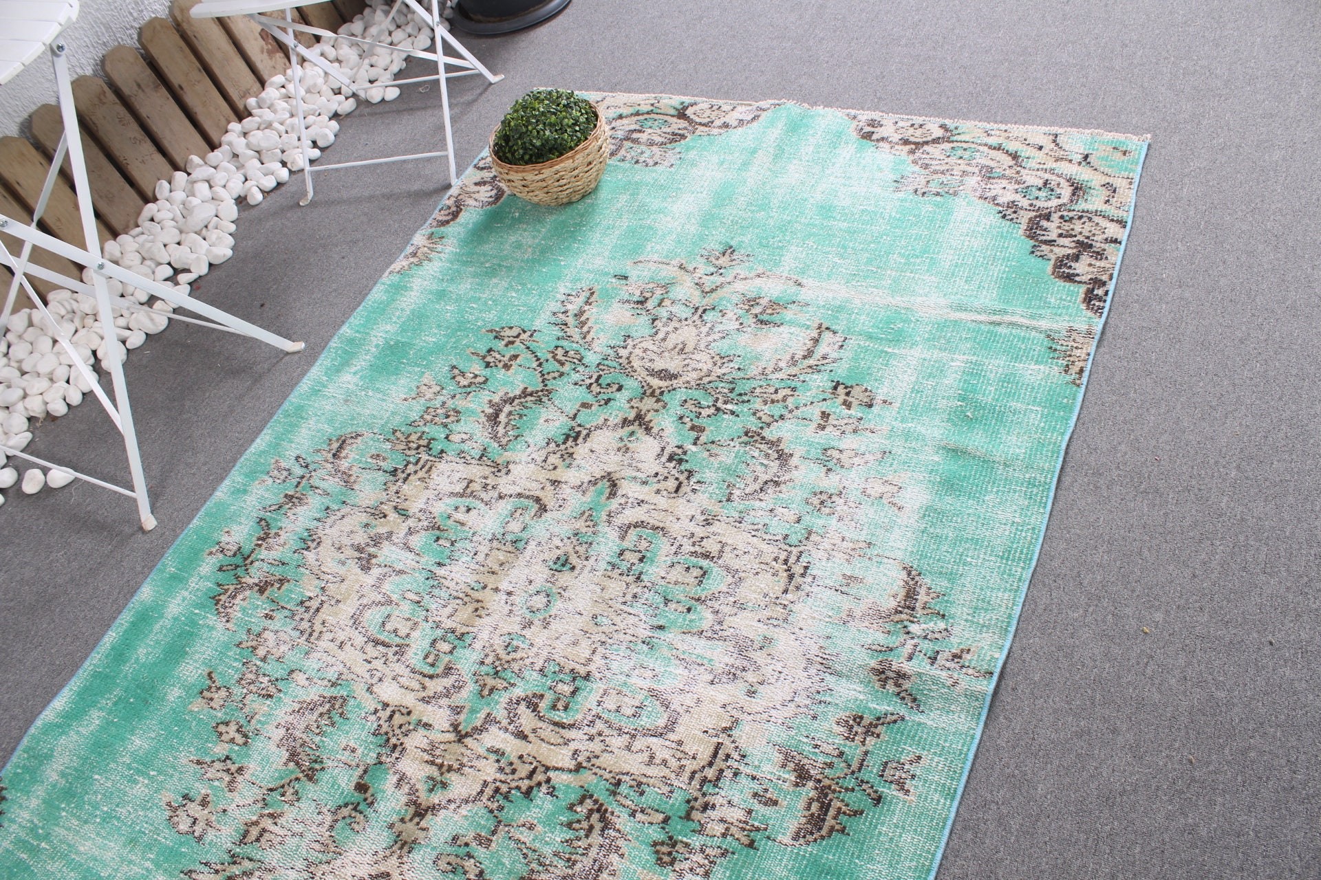 4.4x7.7 ft Area Rug, Rugs for Dining Room, Kitchen Rug, Living Room Rug, Turkish Rug, Oriental Rug, Vintage Rug, Green Home Decor Rugs