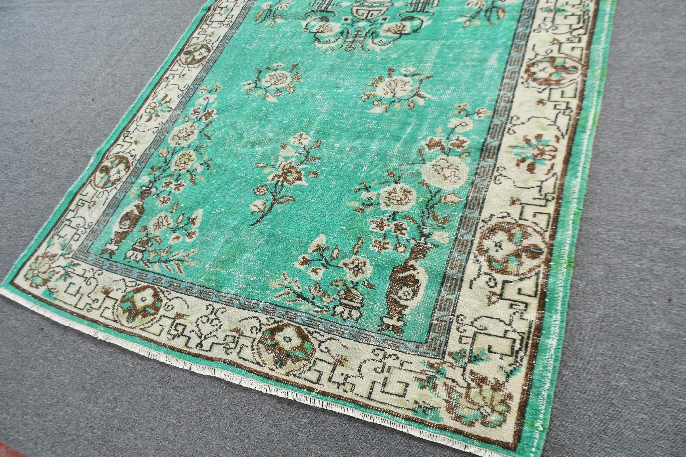 Floor Rug, Turkish Rug, Dining Room Rugs, Salon Rug, Vintage Rug, Retro Rug, Green Cool Rugs, Oriental Rugs, 5.8x9.7 ft Large Rugs