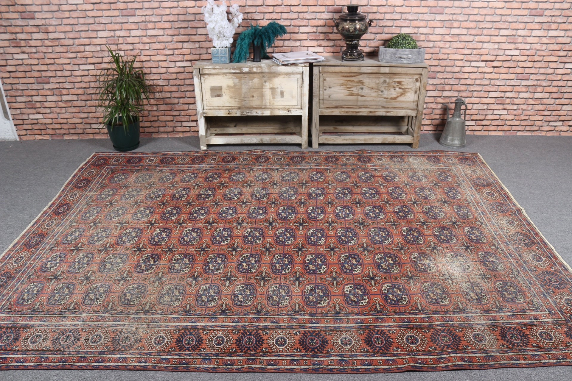 Oturma Odası Halıları, Kırmızı Ev Dekorasyonu Halısı, Yatak Odası Halıları, Anadolu Halısı, Türk Halısı, 6.6x9.2 ft Büyük Halı, Vintage Halı, Yatak Odası Halıları