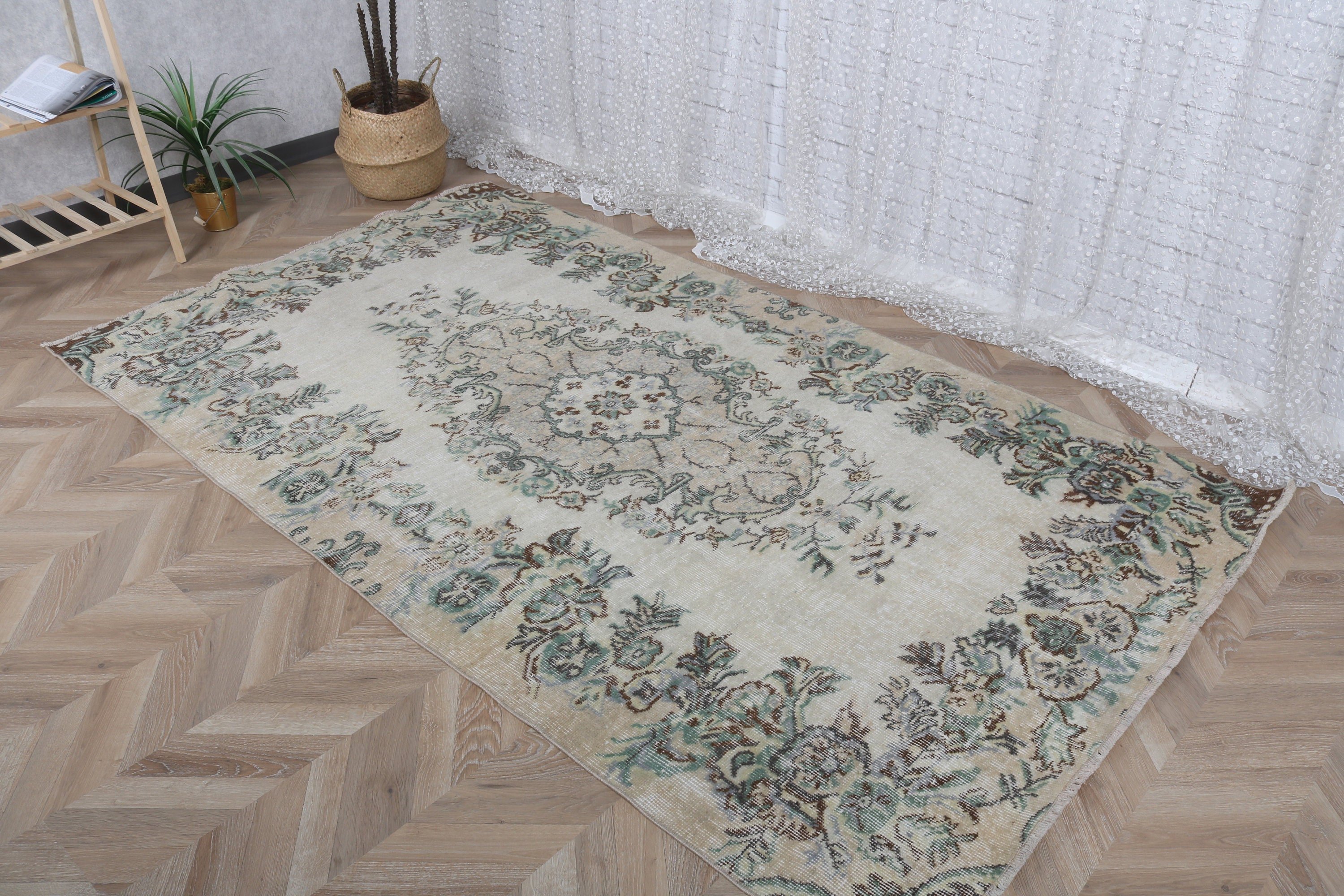 Oushak Halı, Boho Alan Halıları, Kahverengi Fas Halısı, Türk Halıları, Vintage Halılar, Vintage Alan Halısı, Düz Dokuma Halılar, 4,7x7,9 ft Alan Halısı