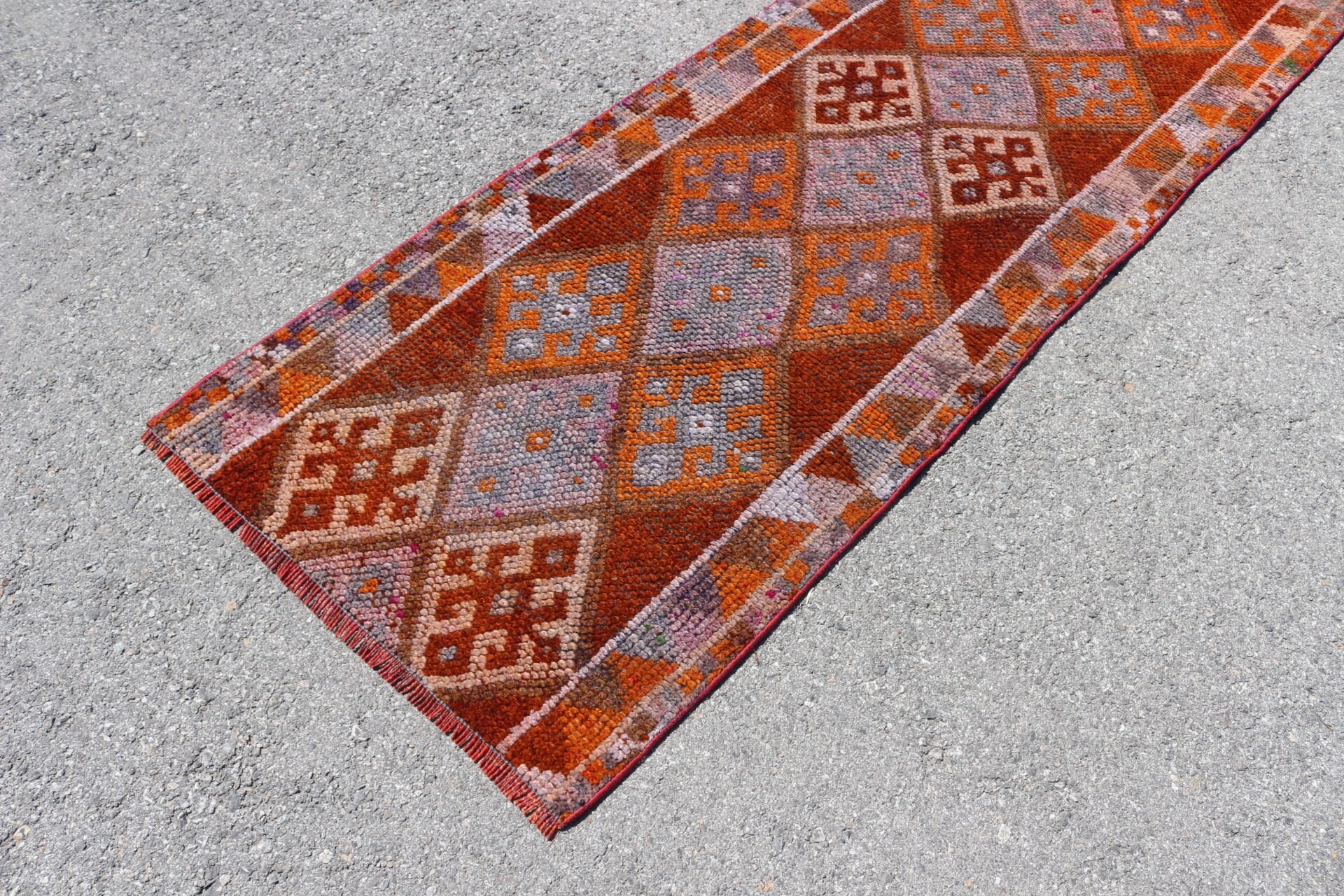 Havalı Halı, Türk Halısı, Koridor Halısı, Koridor Halıları, Turuncu Antika Halılar, Merdiven Halıları, Vintage Halılar, 2,6x7,7 ft Koşucu Halısı, Yün Halı