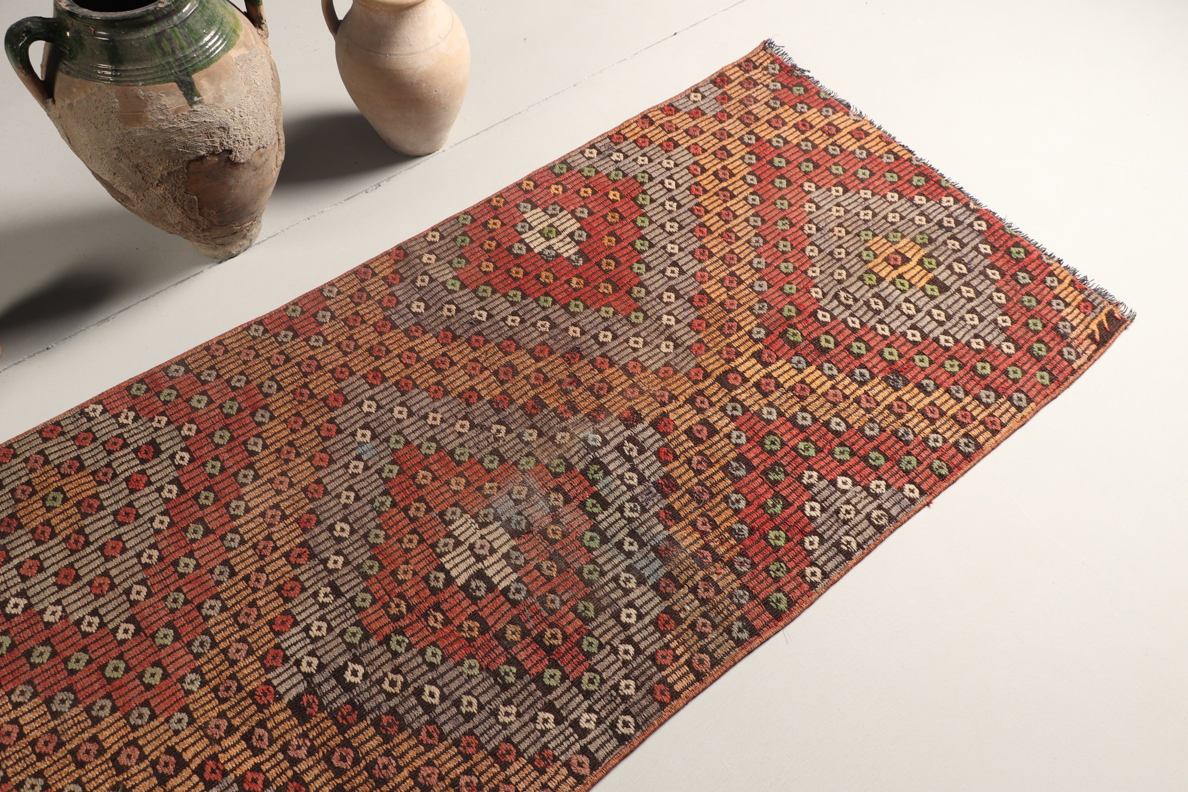 Koridor Halısı, Antika Halı, 3x9.8 ft Yolluk Halısı, Türk Halısı, Kırmızı Anadolu Halısı, Kilim, Mutfak Halısı, Parlak Halı, Vintage Halılar