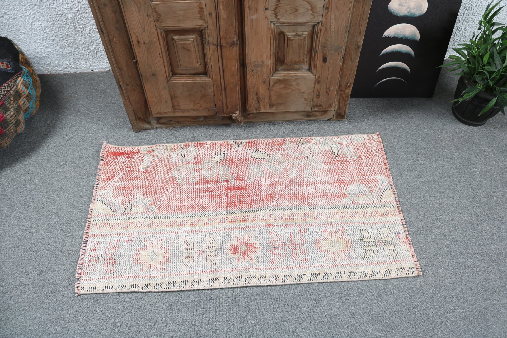 Small Area Rug, Small Boho Rugs, 2x3.5 ft Small Rugs, Red Statement Rug, Vintage Rug, Turkish Rug, Office Rugs, Luxury Rug