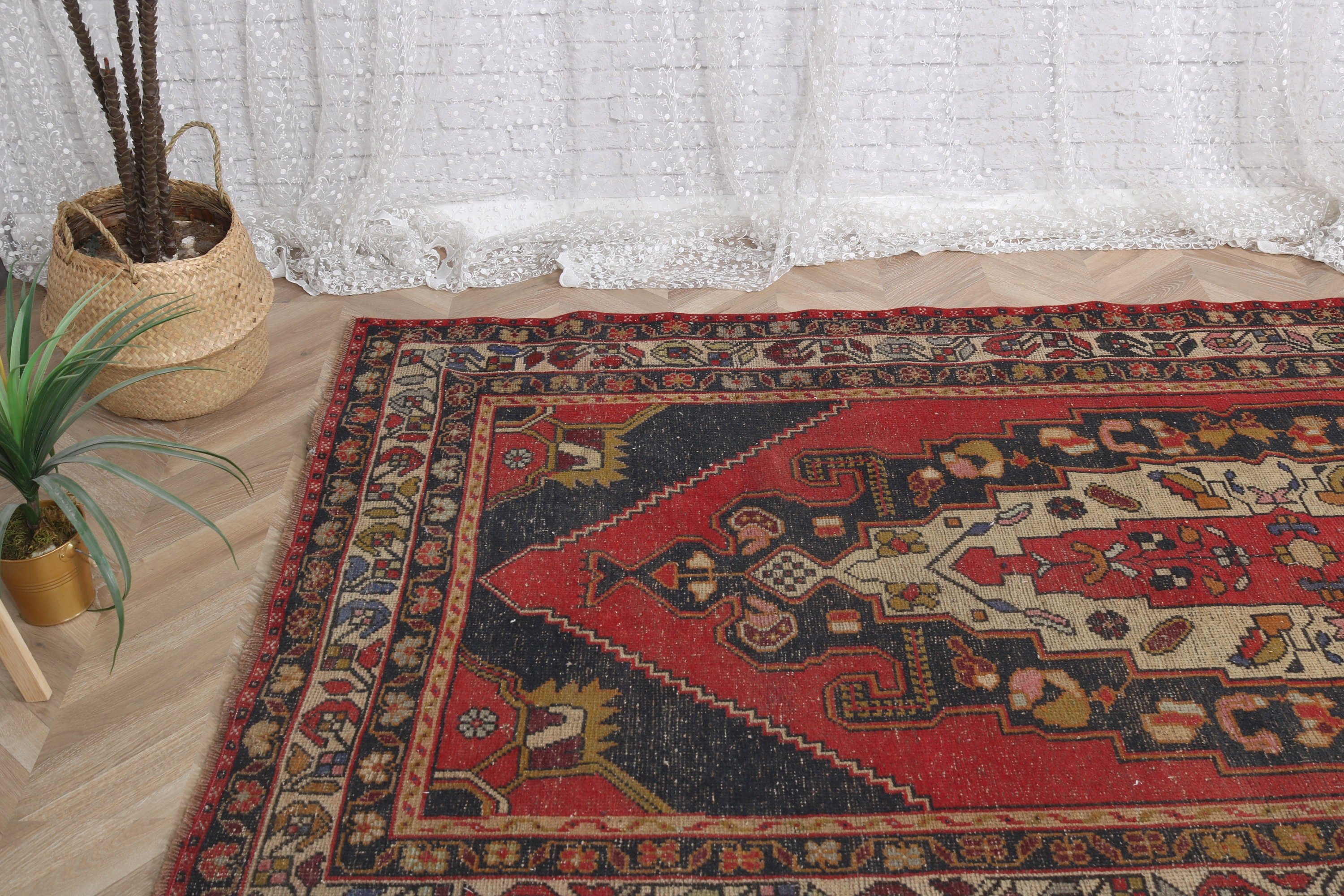 Büyük Oushak Halıları, Oturma Odası Halısı, Vintage Halılar, Kırmızı El Dokuma Halı, Bildiri Halısı, 4,5x9 ft Büyük Halılar, Oryantal Halı, Türk Halıları