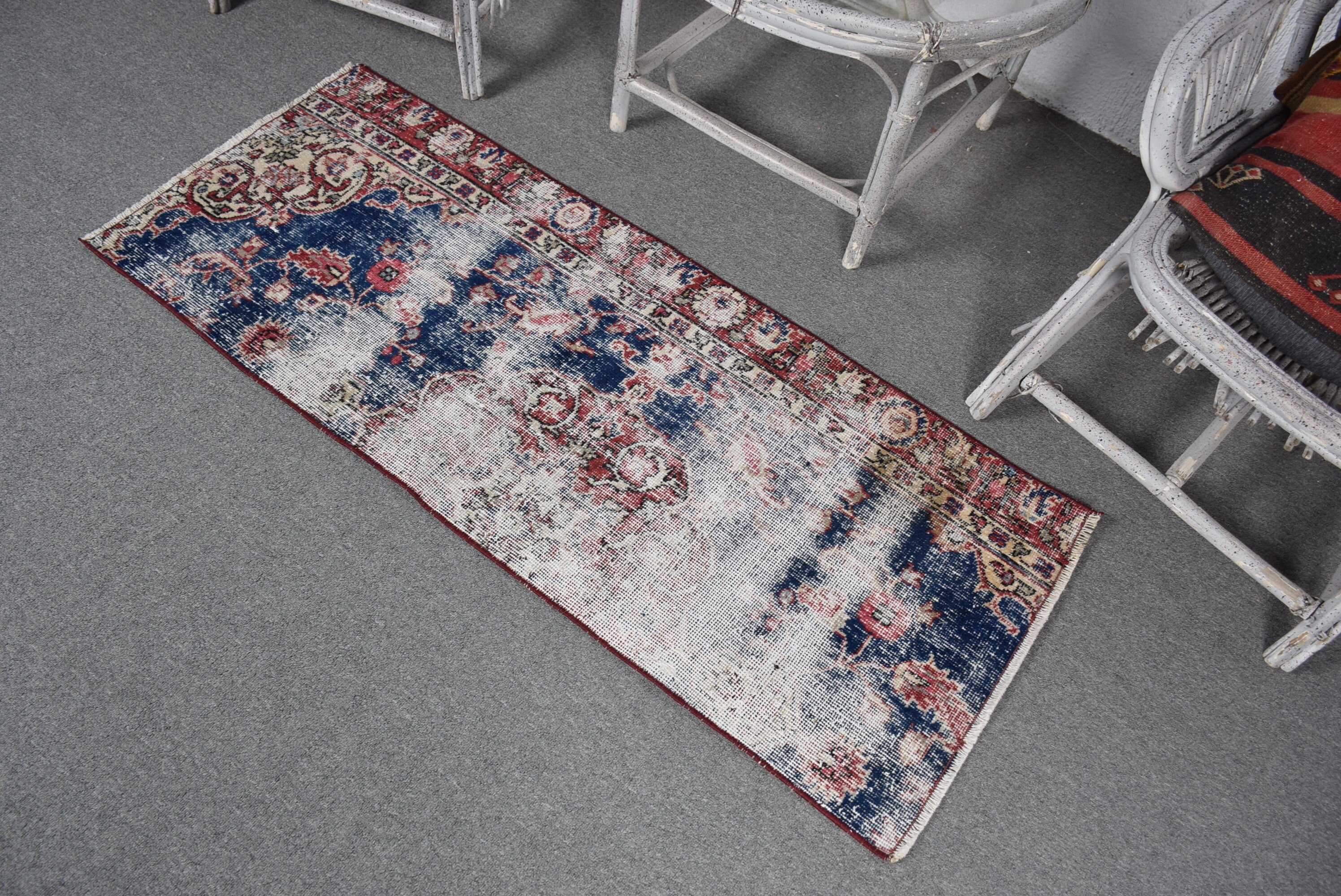 Moroccan Rug, Vintage Rug, Door Mat Rugs, Nursery Rug, Turkish Rug, 1.9x4.7 ft Small Rug, Rugs for Entry, Blue Bedroom Rug