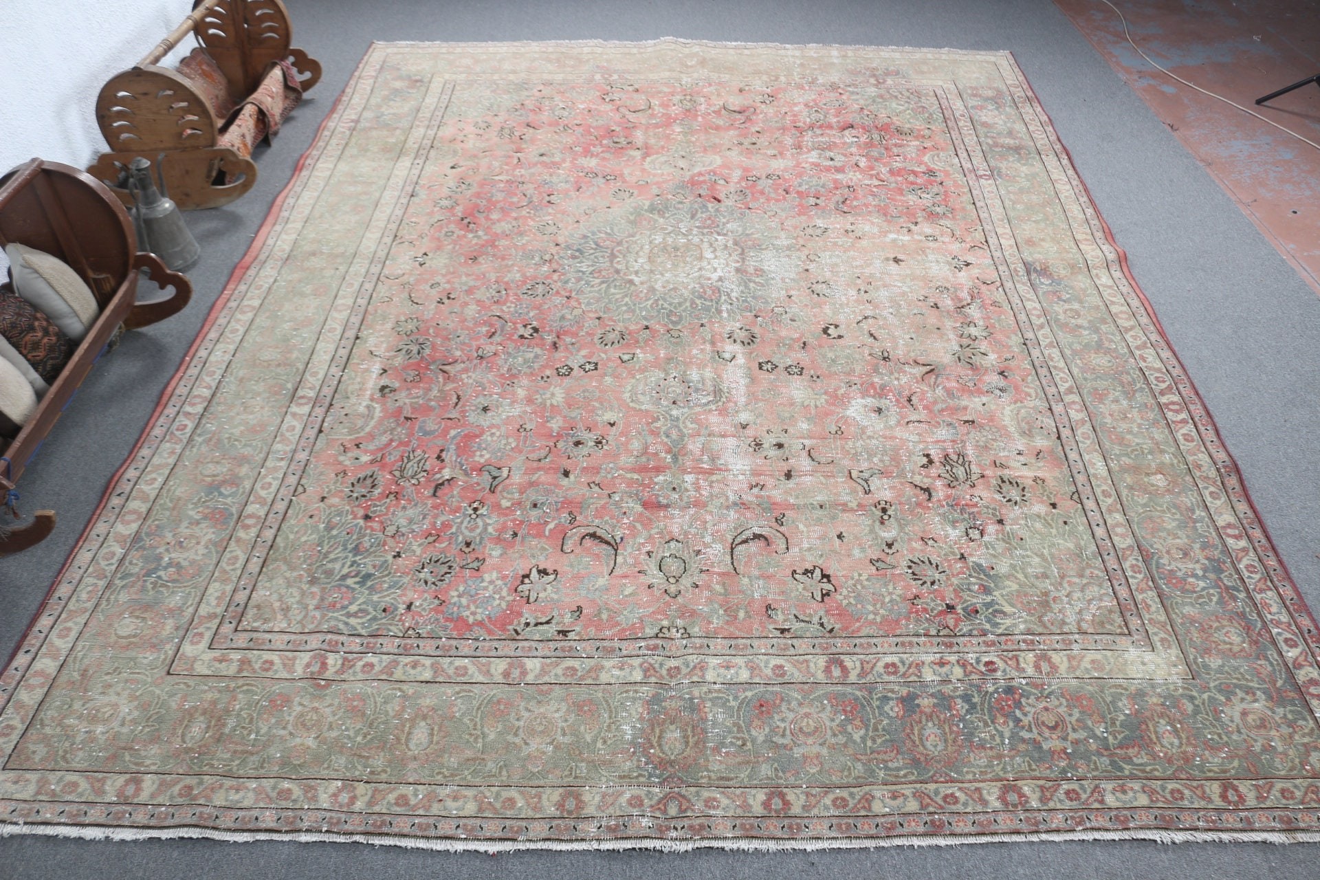 Antique Rug, Turkish Rug, Vintage Rug, Saloon Rug, Living Room Rug, Green Moroccan Rug, Bedroom Rug, Turkey Rugs, 9.1x12.6 ft Oversize Rug