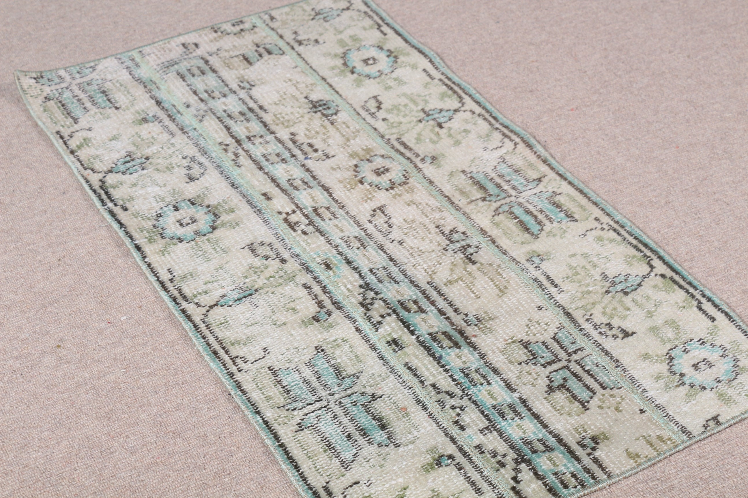 Entry Rug, Turkish Rug, Wool Rug, Natural Rug, Vintage Rugs, Green Oriental Rugs, 1.7x3.2 ft Small Rug, Wall Hanging Rug