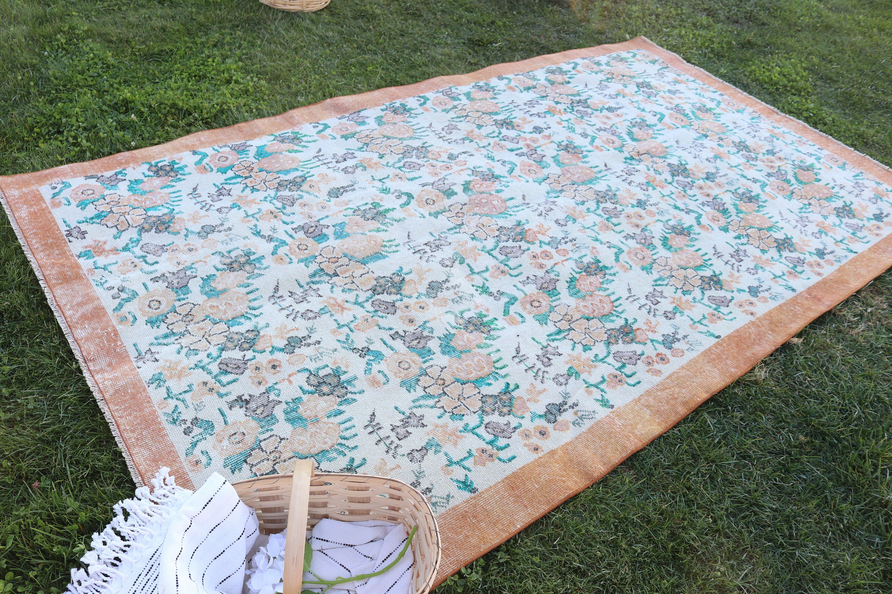 5.2x9 ft Büyük Halı, Yatak Odası Halısı, Yer Halıları, Türk Halısı, Kabile Halıları, Vintage Halı, Bej Oushak Halısı, Büyük Oushak Halıları, El Dokuma Halıları