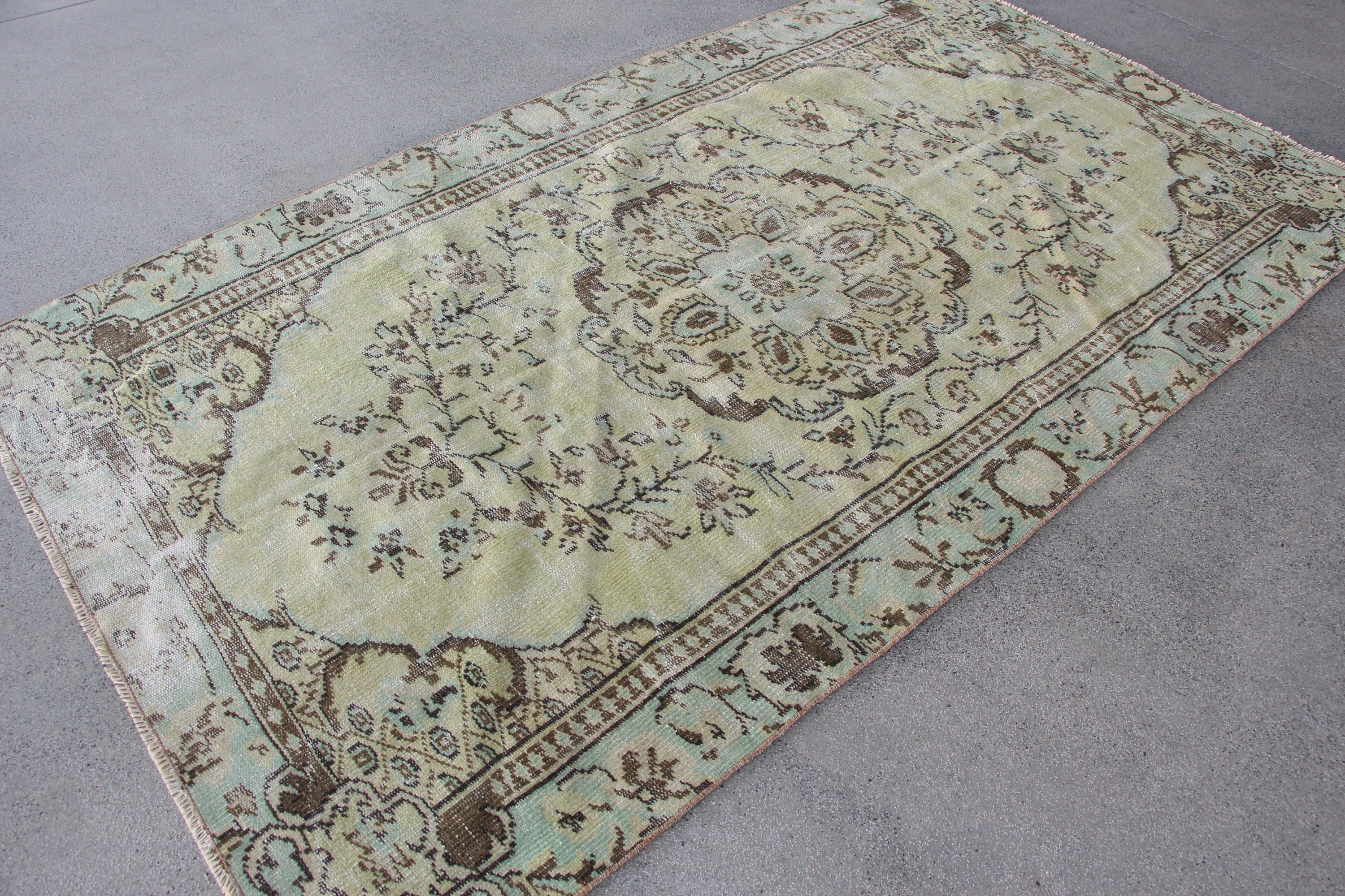 Vintage Halılar, Düz Dokuma Halılar, Yatak Odası Halıları, Türk Halısı, 4,9x8,3 ft Büyük Halılar, Oturma Odası Halısı, Yün Halı, Yeşil Oushak Halı