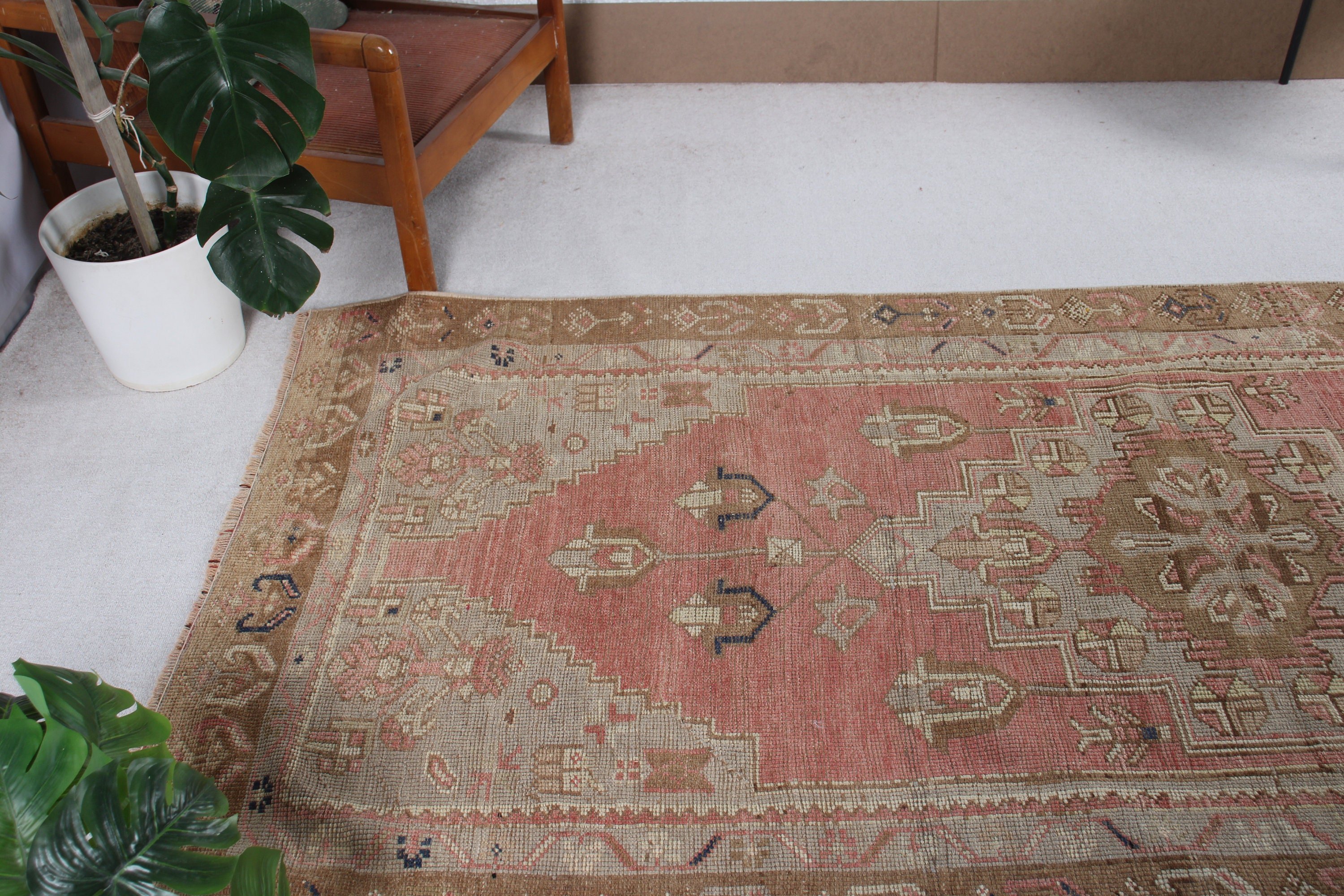 Turkish Rugs, Boho Rug, Vintage Rug, Neutral Rugs, Red Wool Rugs, Boho Area Rugs, Aztec Rugs, Vintage Area Rug, 4.1x9.2 ft Area Rugs