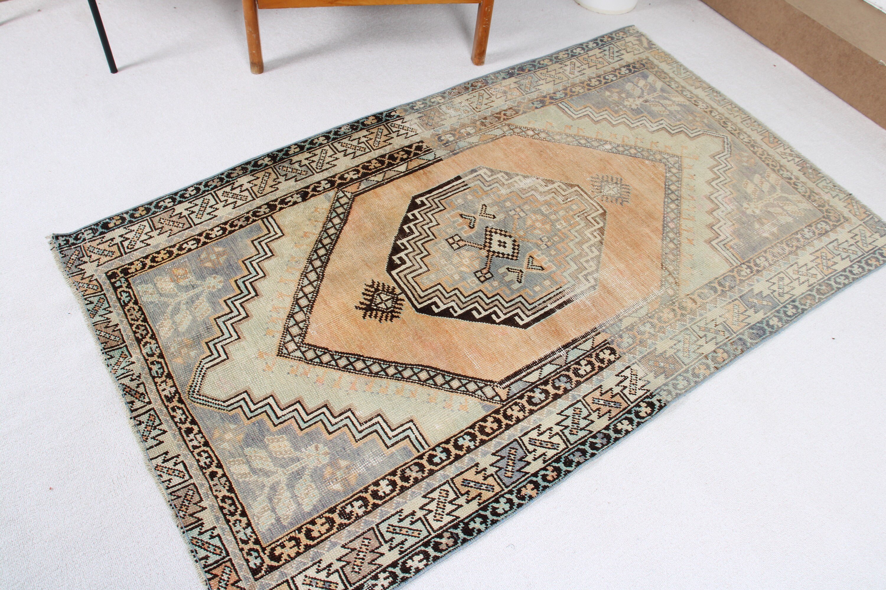 Giriş Halıları, Fas Halıları, 3,5x5,9 ft Aksan Halısı, Turuncu Oushak Halısı, Oushak Halıları, Çocuk Halısı, Vintage Halı, Türk Halısı, Yatak Odası Halısı