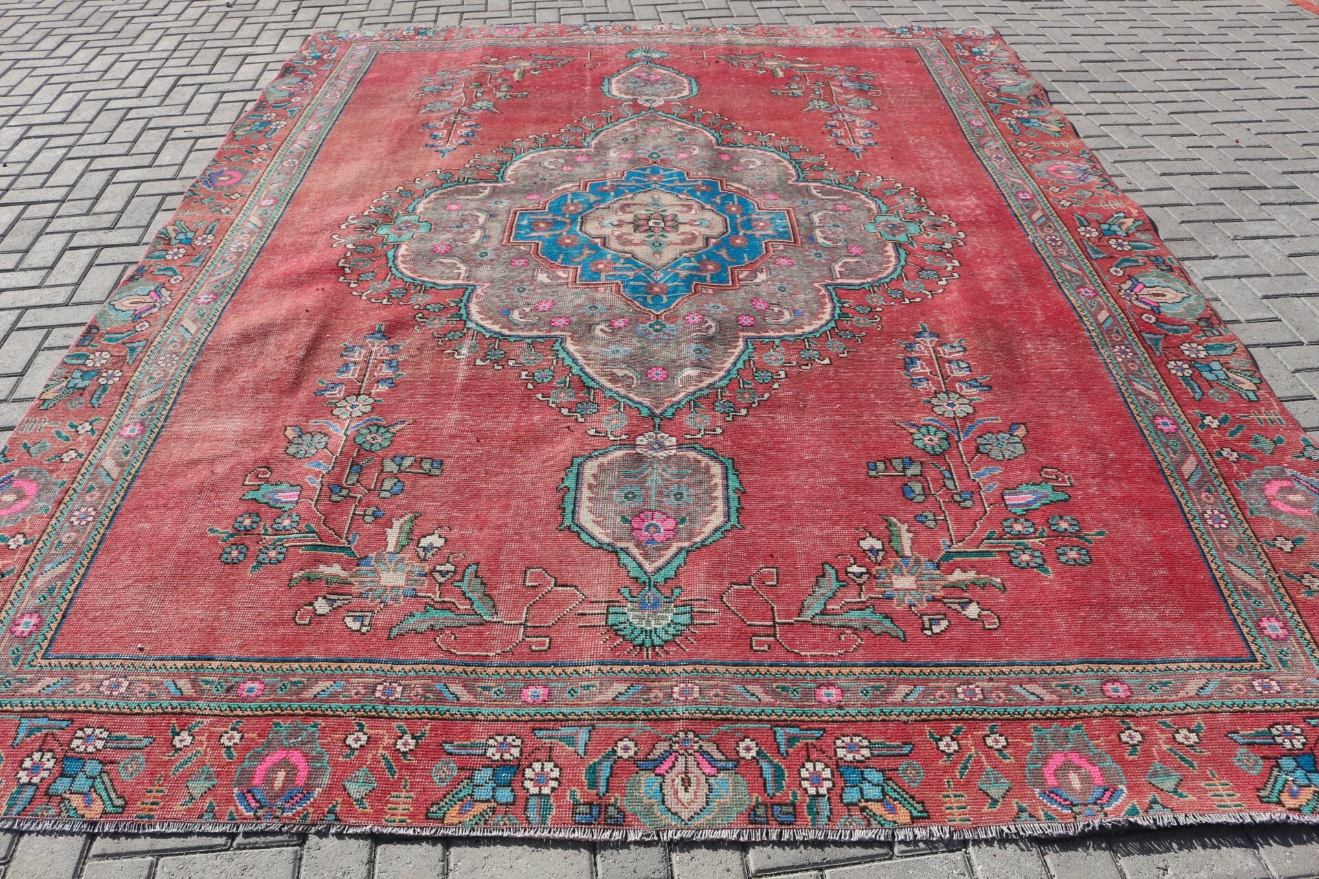 Fas Halısı, 8.8x11.6 ft Büyük Boy Halı, Vintage Halı, Kırmızı Mutfak Halısı, Oryantal Halı, Sanat Halısı, Oturma Odası Halıları, Yemek Odası Halısı, Türk Halısı