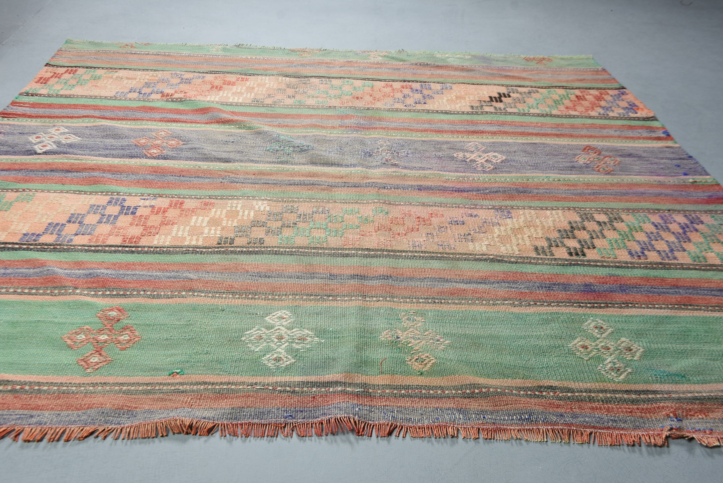 Rugs for Living Room, Anatolian Rug, Wool Rug, Kilim, Pastel Rug, Turkish Rugs, Vintage Rug, Green Bedroom Rugs, 5.9x5.2 ft Area Rug