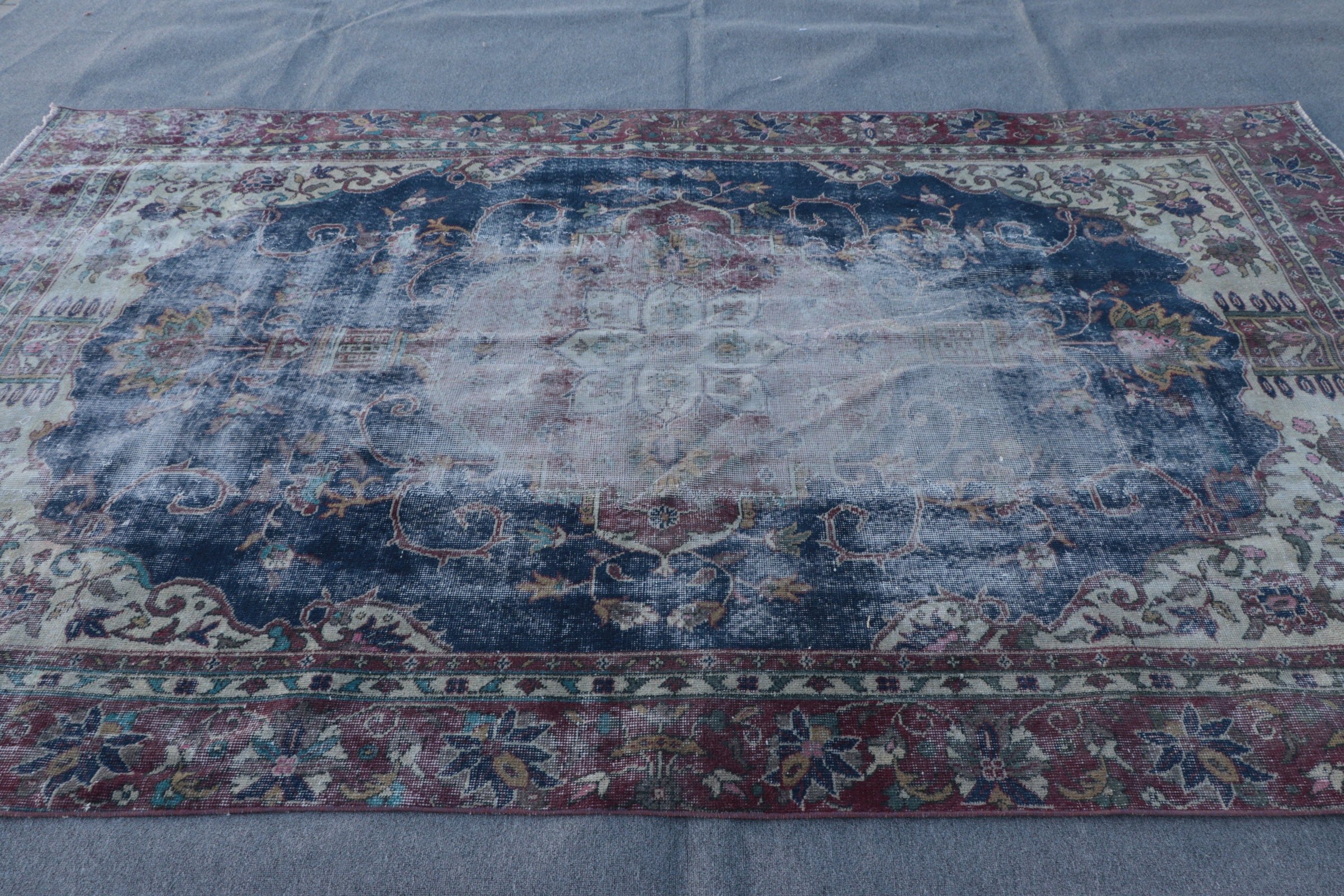 Havalı Halı, Salon Halısı, Vintage Halılar, Türk Halısı, Yatak Odası Halıları, Mavi 6.1x10.2 ft Büyük Halı, Yatak Odası Halısı