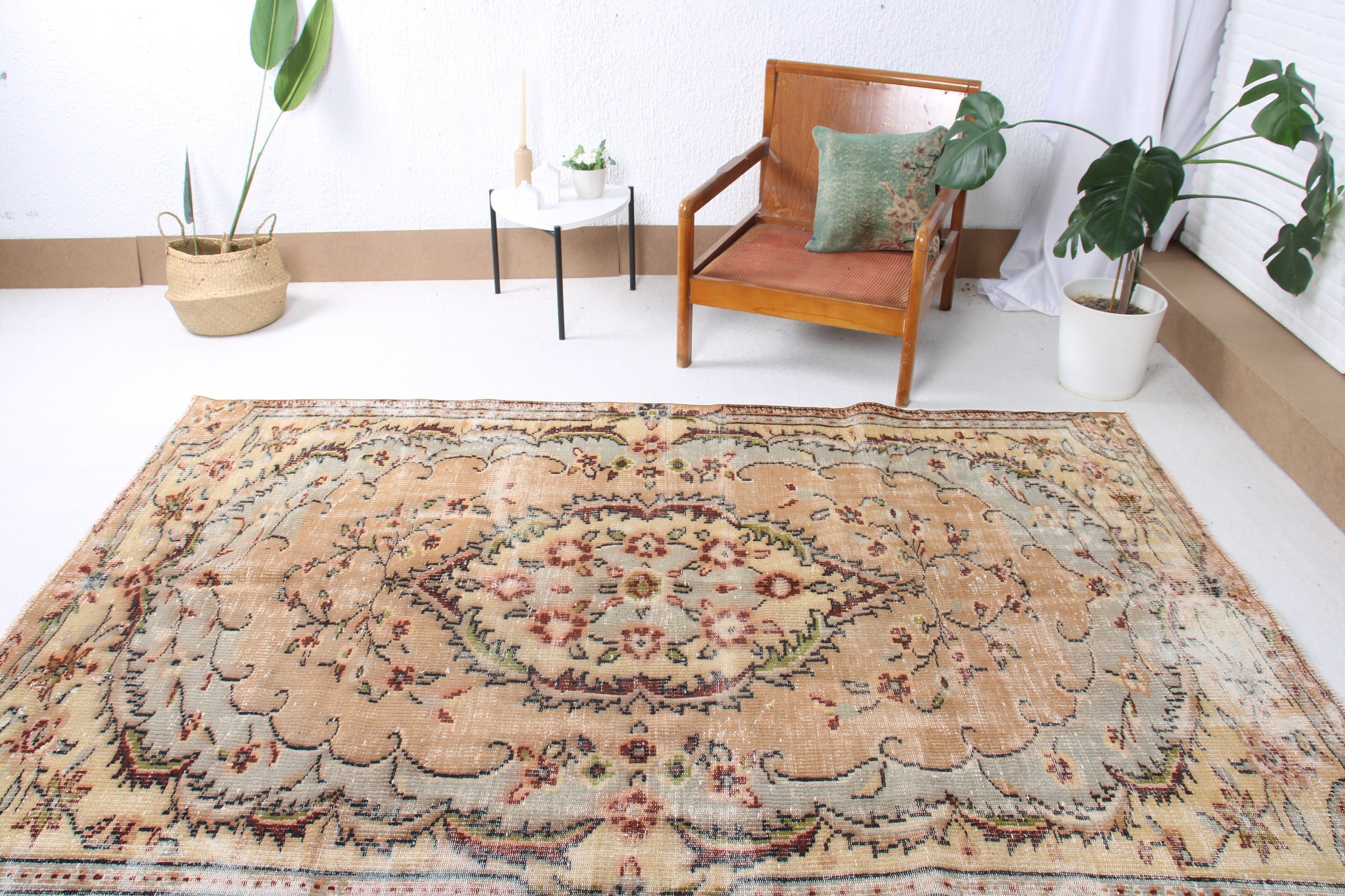 Yemek Odası Halısı, 5.5x8.3 ft Büyük Halılar, Vintage Halılar, El Dokuma Halı, Kahverengi Yer Halısı, Büyük Boho Halısı, Anadolu Halıları, Türk Halıları