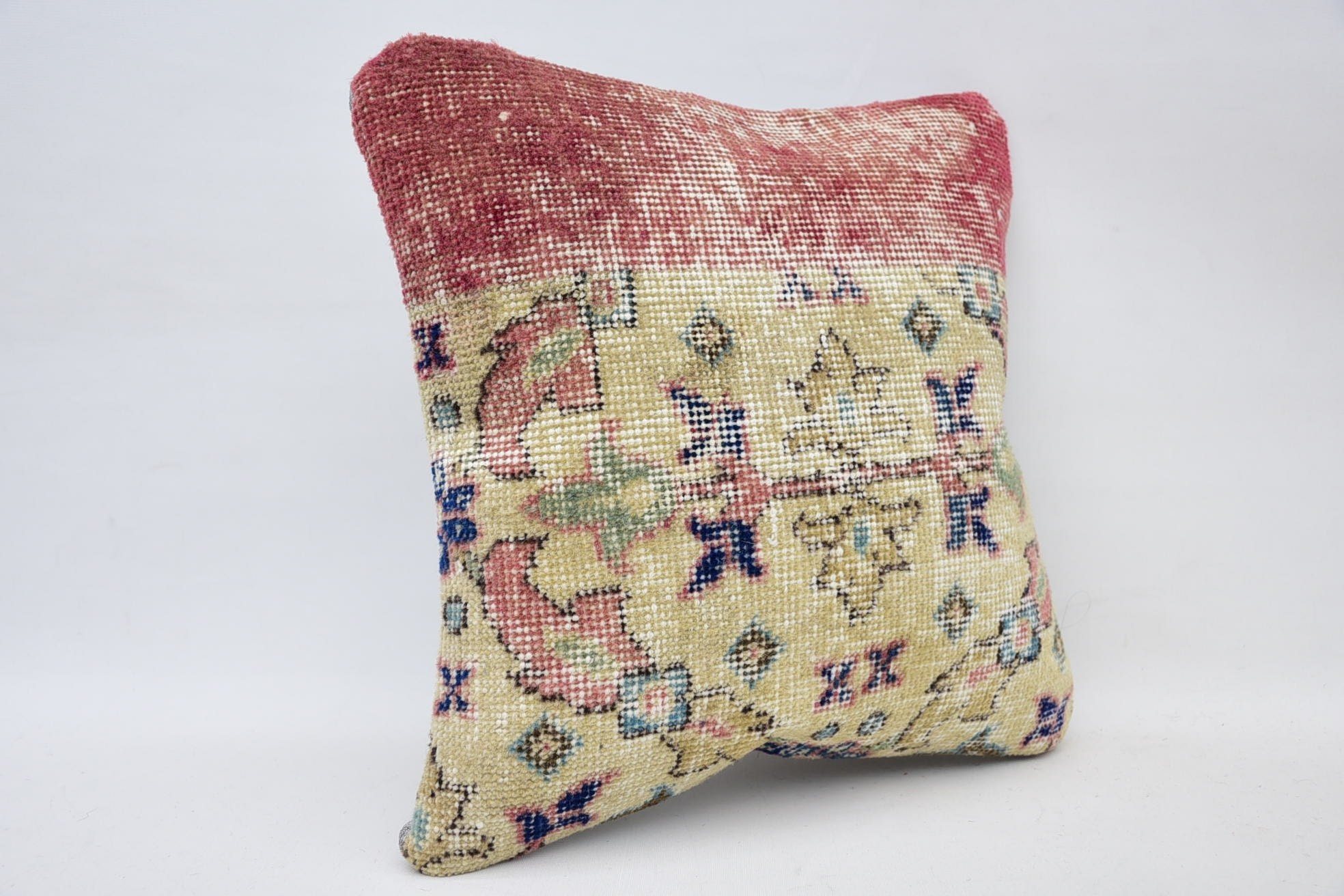 Kilim Pillow, Pillow for Couch, Sofa Bolster Cushion Cover, Vintage Kilim Throw Pillow, 14"x14" Beige Pillow Cover