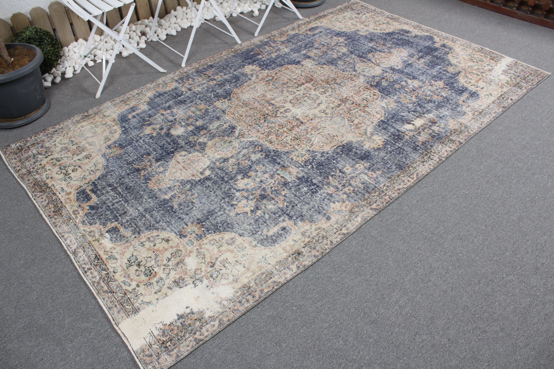 Blue Wool Rug, 4.9x8.6 ft Large Rug, Turkish Rug, Large Wool Rug Rugs, Salon Rug, Oriental Rug, Vintage Rugs, Home Decor Rugs, Bedroom Rug