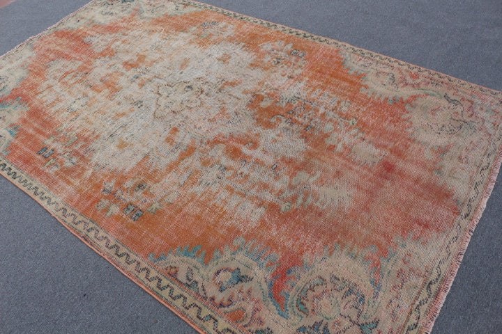 Antique Rug, Floor Rug, Turkish Rug, Salon Rug, Bedroom Rugs, 5.2x9.1 ft Large Rugs, Rugs for Dining Room, Orange Antique Rug, Vintage Rugs