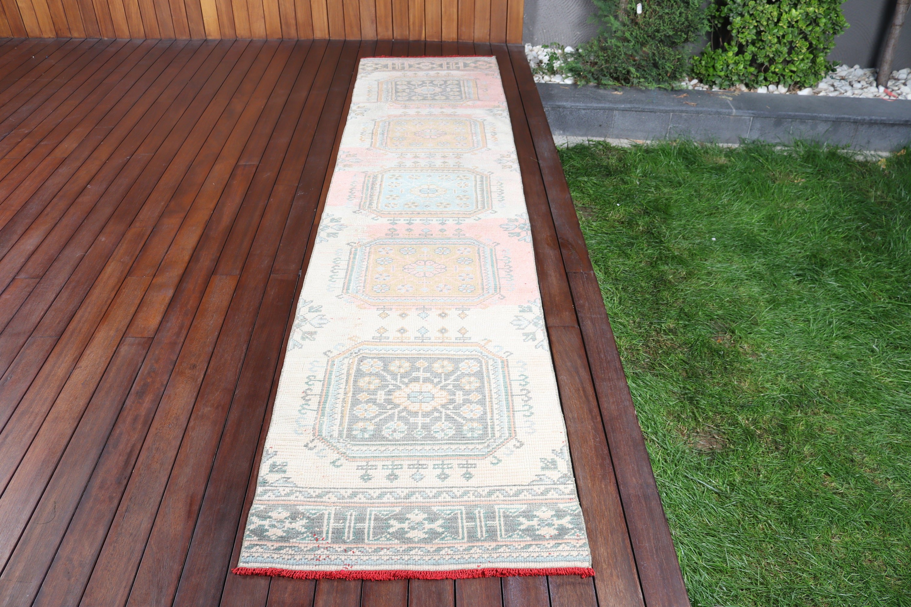 2.4x10.4 ft Runner Halı, Beni Ourain Runner Halıları, Bej Açıklama Halıları, Fas Halıları, Vintage Halılar, Türk Halıları, Mutfak Halısı, Aztek Halıları