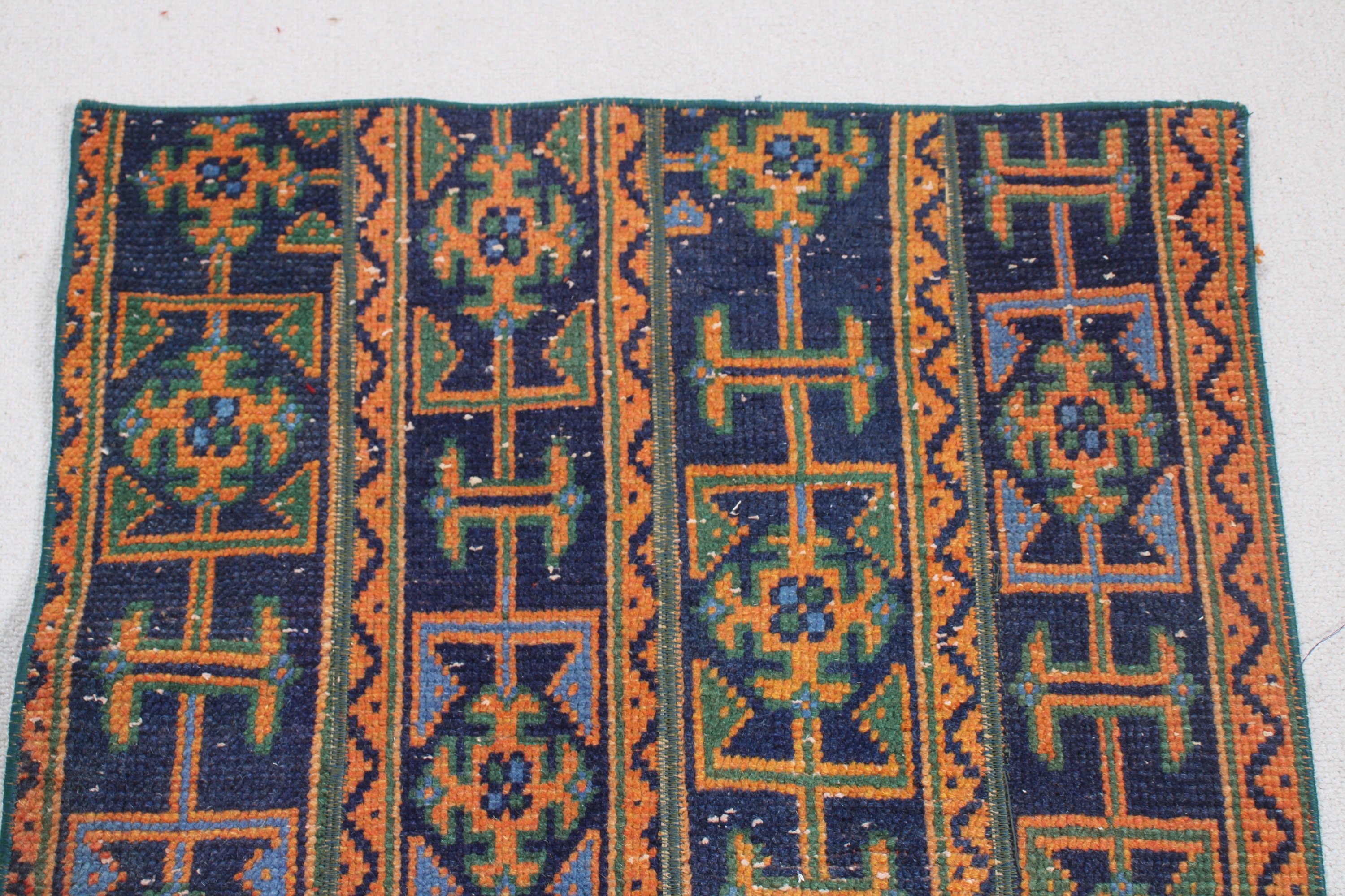 Blue Wool Rugs, Vintage Rugs, Rugs for Entry, Turkish Rug, Geometric Rugs, Kitchen Rug, Bath Rugs, 2.3x5.2 ft Small Rugs, Entry Rug