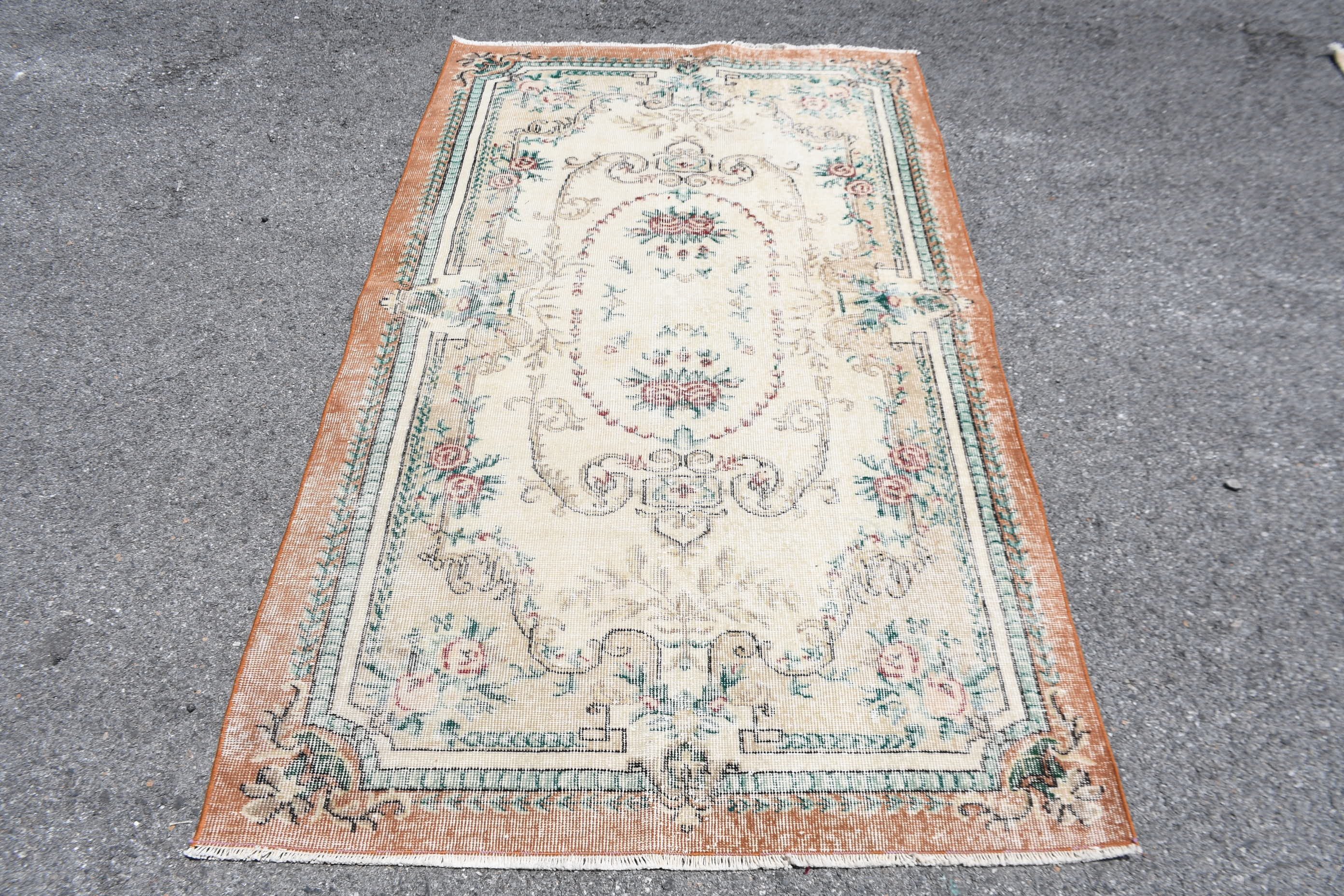 Vintage Halı, Yer Halısı, Bej 3.8x6.5 ft Alan Halısı, Oturma Odası Halıları, Türk Halısı, Yatak Odası Halısı, Oushak Halıları, Eklektik Halı