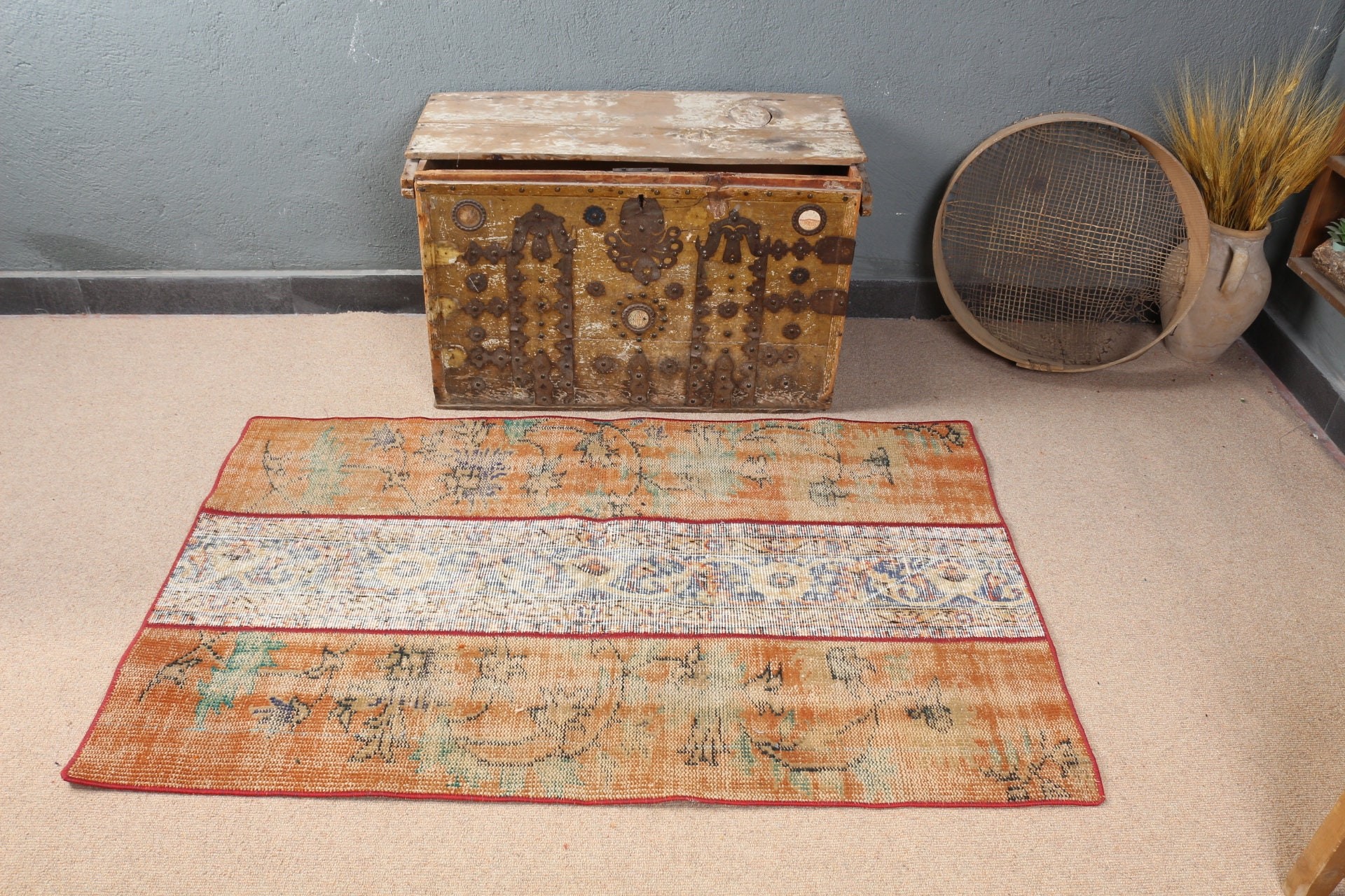 Vintage Halı, Kapı Paspası Halıları, Mutfak Halısı, Giriş Halısı, Araba Paspas Halıları, Soğuk Halı, Türk Halısı, Turuncu 3x4.8 ft Küçük Halı