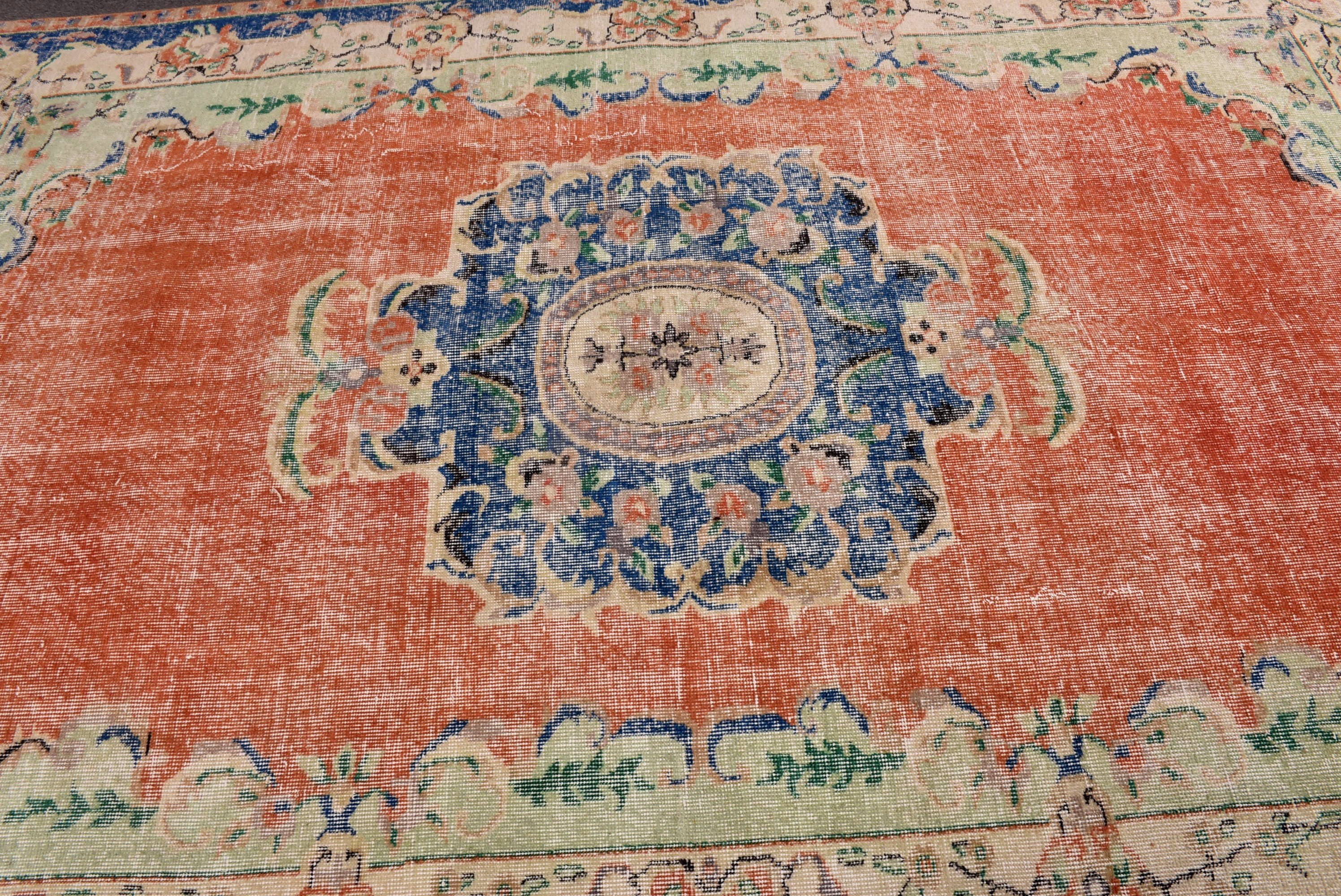 Turuncu Yün Halı, Büyük Vintage Halılar, Türk Halısı, Ev Dekor Halıları, 6.3x9.9 ft Büyük Halılar, Antika Halı, Boho Halılar, Vintage Halı, Yatak Odası Halıları