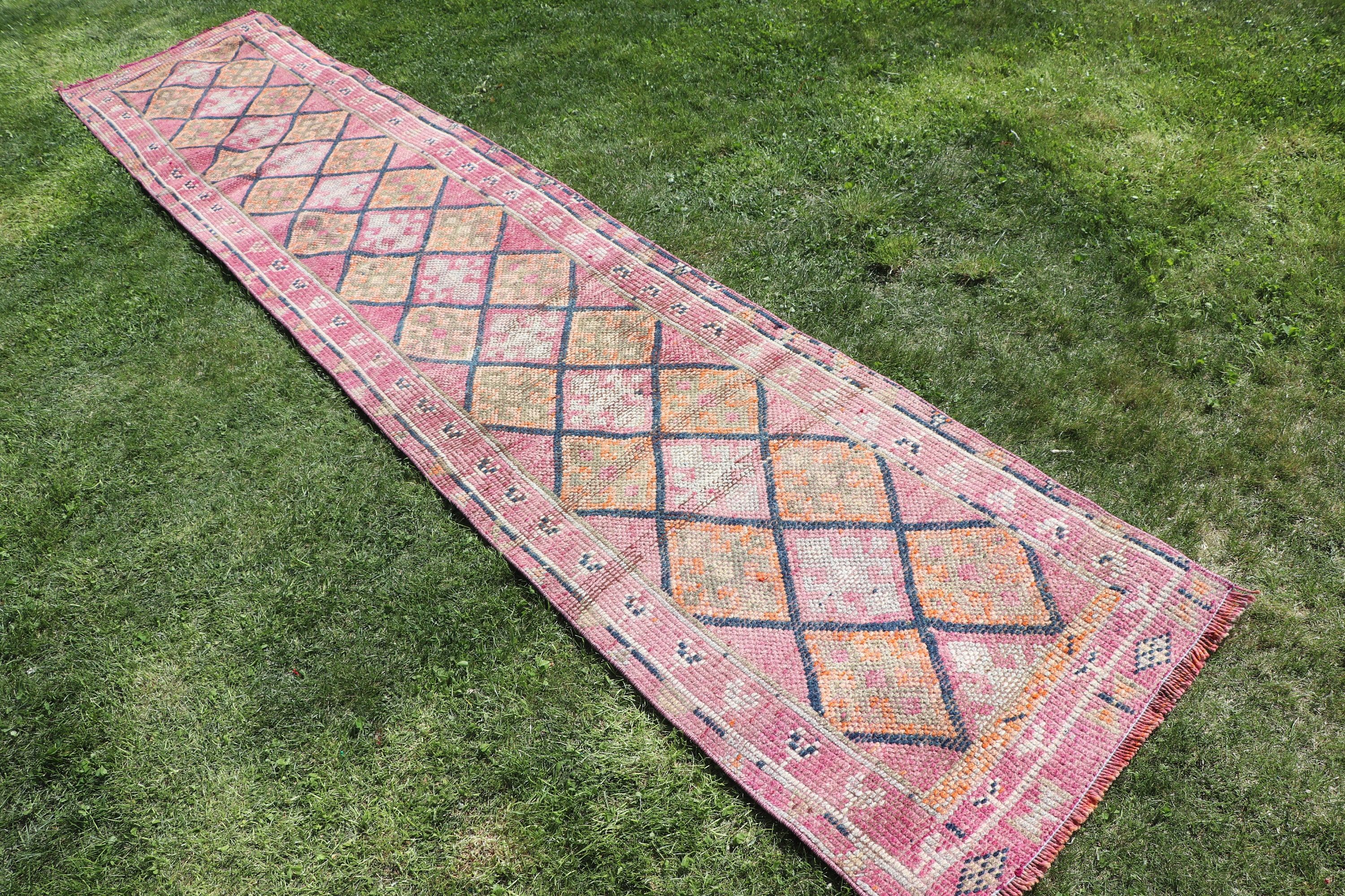 Beni Ourain Runner Halı, Türk Halısı, Vintage Halı, Vintage Runner Halıları, Oushak Halıları, Pembe El Dokuma Halı, Yer Halıları, 2.3x11.6 ft Runner Halısı