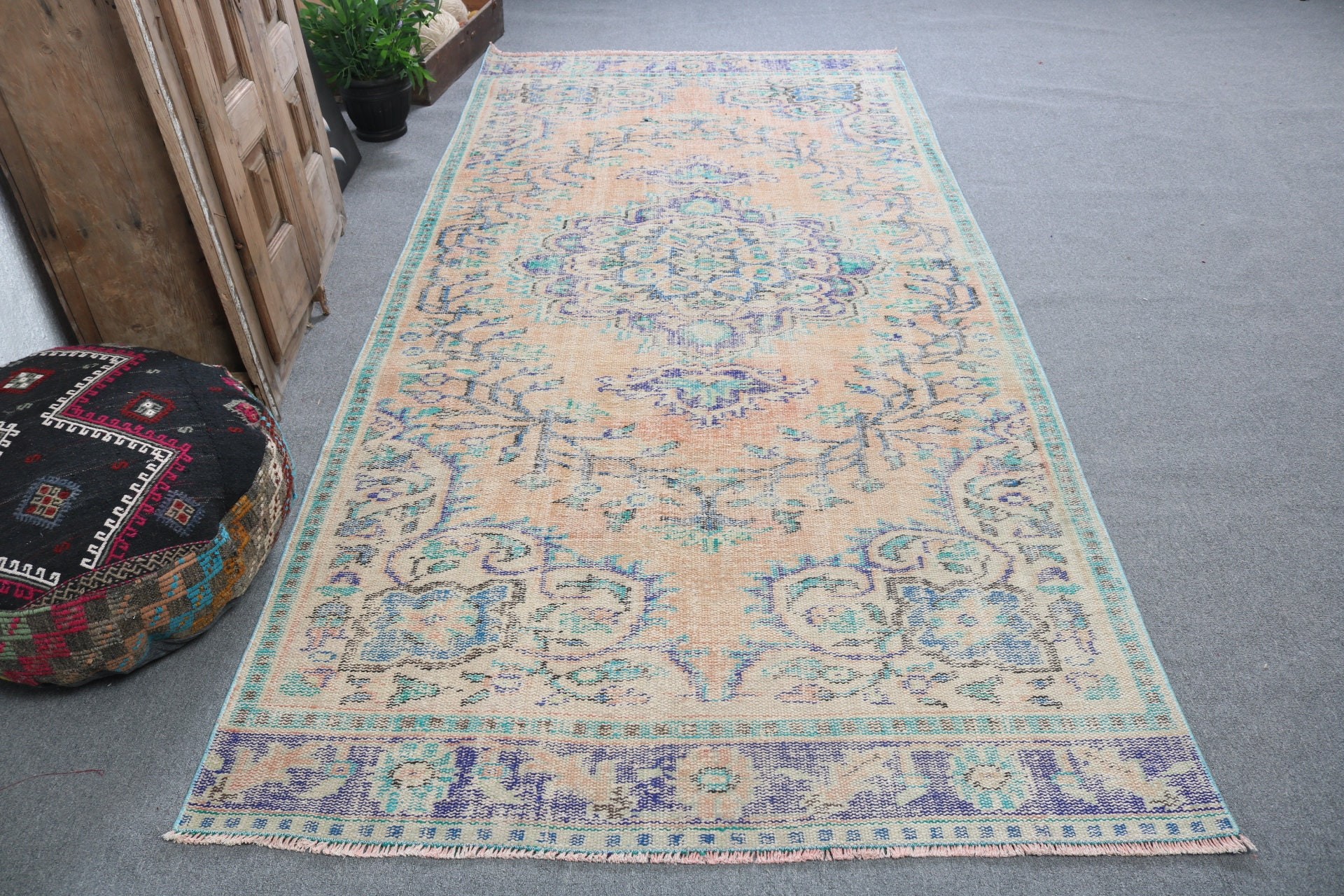 Ev Dekorasyonu Halıları, Mutfak Halısı, Yemek Odası Halıları, Vintage Halı, Büyük Oushak Halıları, 4,8x10,1 ft Büyük Halı, Türk Halıları, Yeşil Lüks Halılar