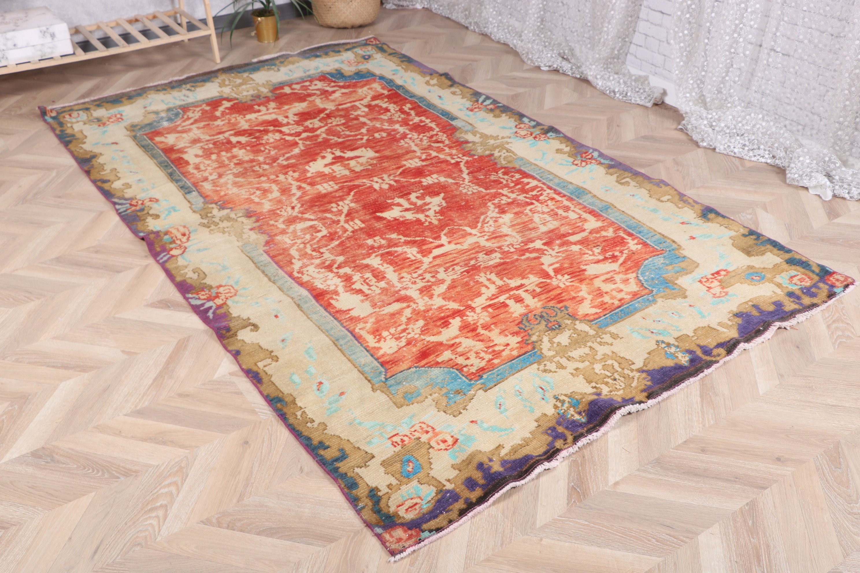 Kırmızı Boho Halılar, Geometrik Halılar, Yatak Odası Halısı, Büyük Vintage Halılar, 5x8,2 ft Büyük Halılar, Fas Halıları, Vintage Halılar, Ofis Halıları, Türk Halıları