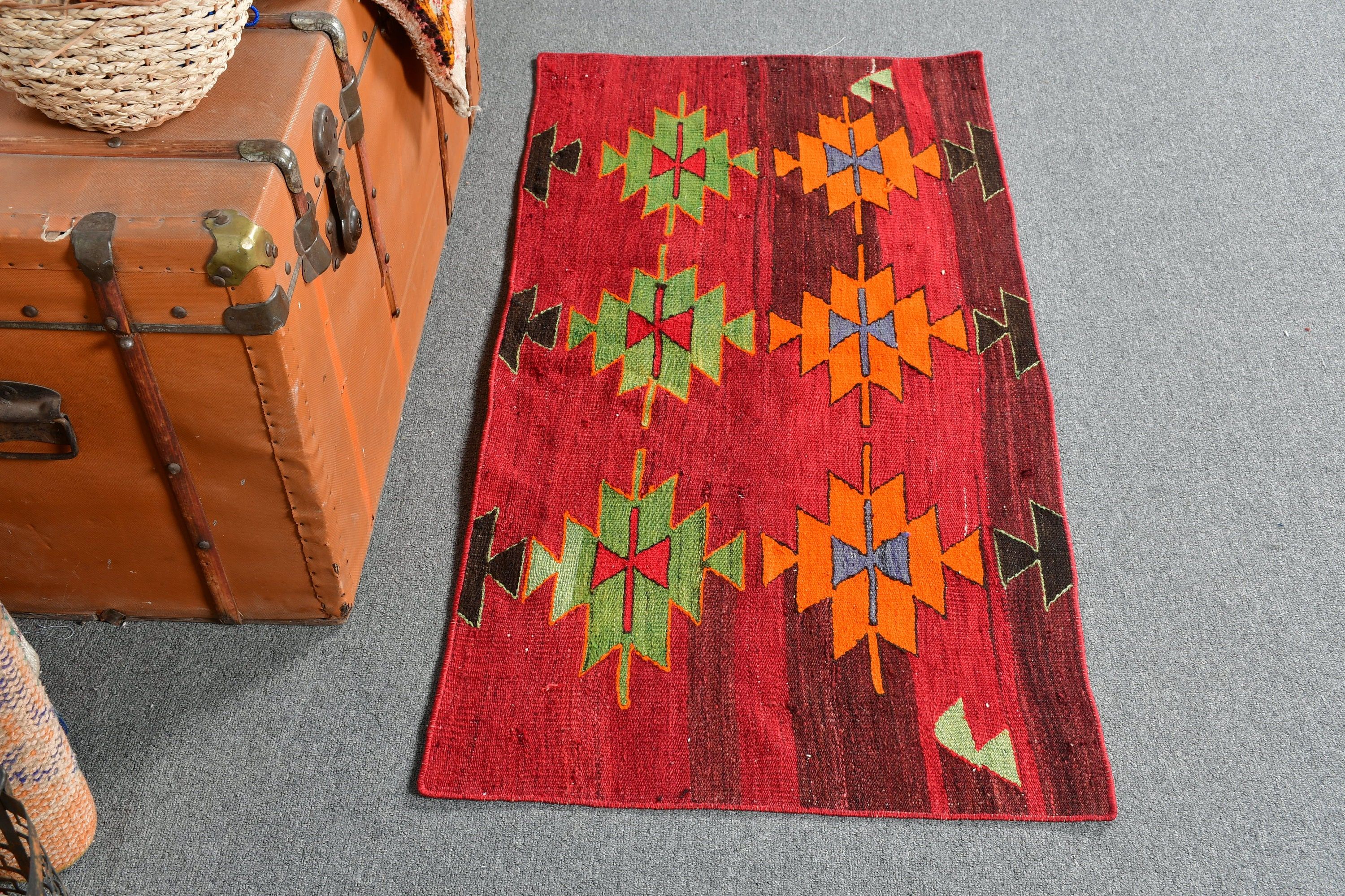 Vintage Rugs, Turkish Rugs, Cool Rug, Wall Hanging Rugs, Red Oushak Rugs, Anatolian Rug, Kilim, Bathroom Rug, 2.1x4.2 ft Small Rug