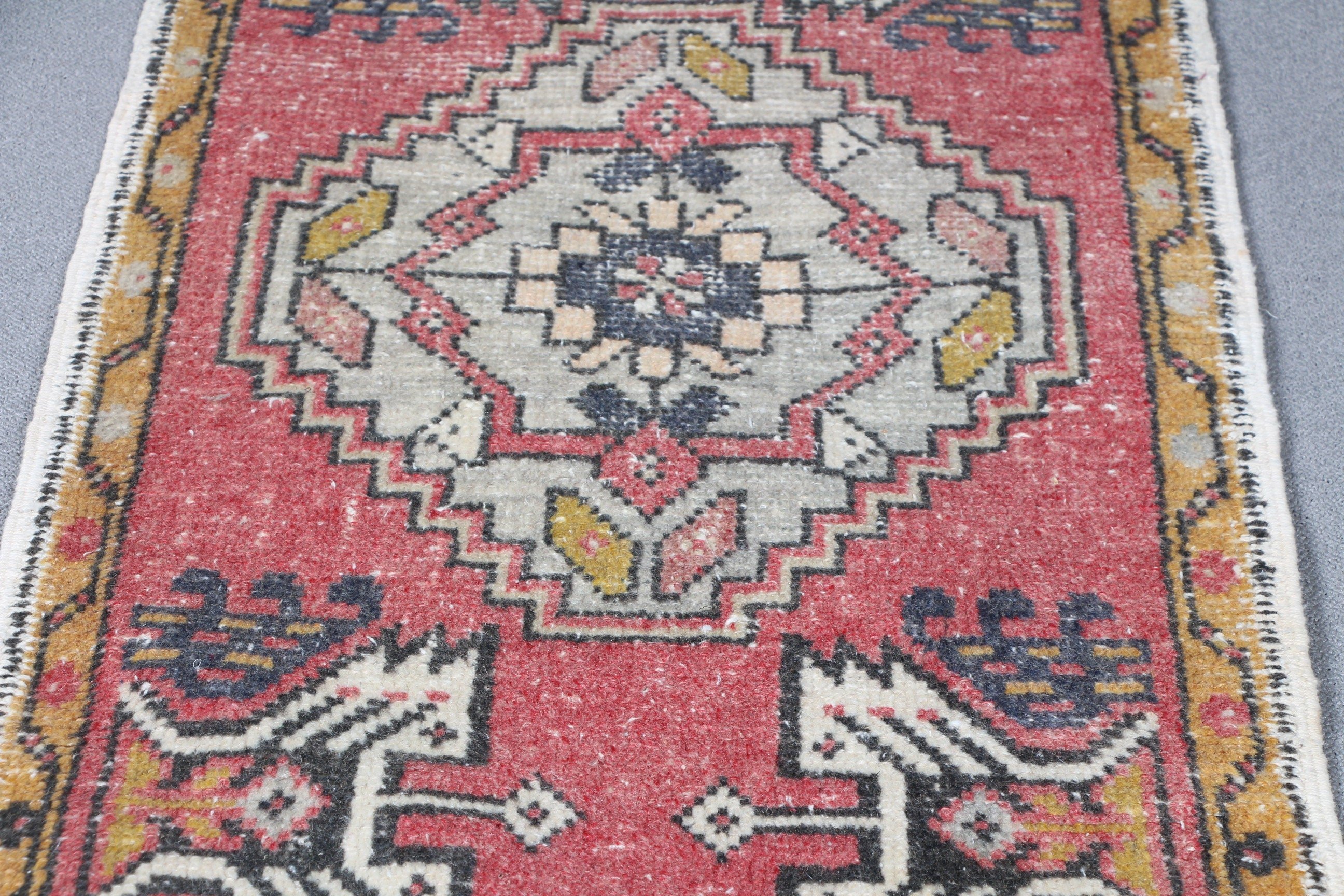 Kırmızı Mutfak Halısı, Soyut Halı, Vintage Halı, Duvara Asılı Halılar, Antika Halılar, 1.7x3.1 ft Küçük Halı, Mutfak Halısı, Kapı Paspası Halıları, Türk Halıları