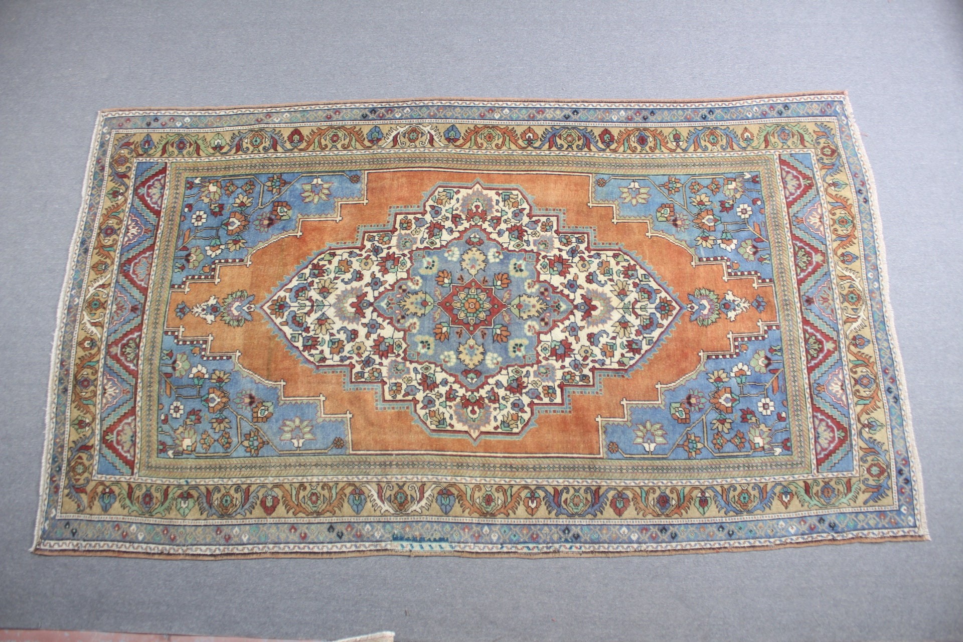 Oryantal Halılar, Türk Halıları, Salon Halısı, Vintage Halılar, Oturma Odası Halısı, 6.5x11.2 ft Büyük Boy Halı, Turuncu Ev Dekor Halısı