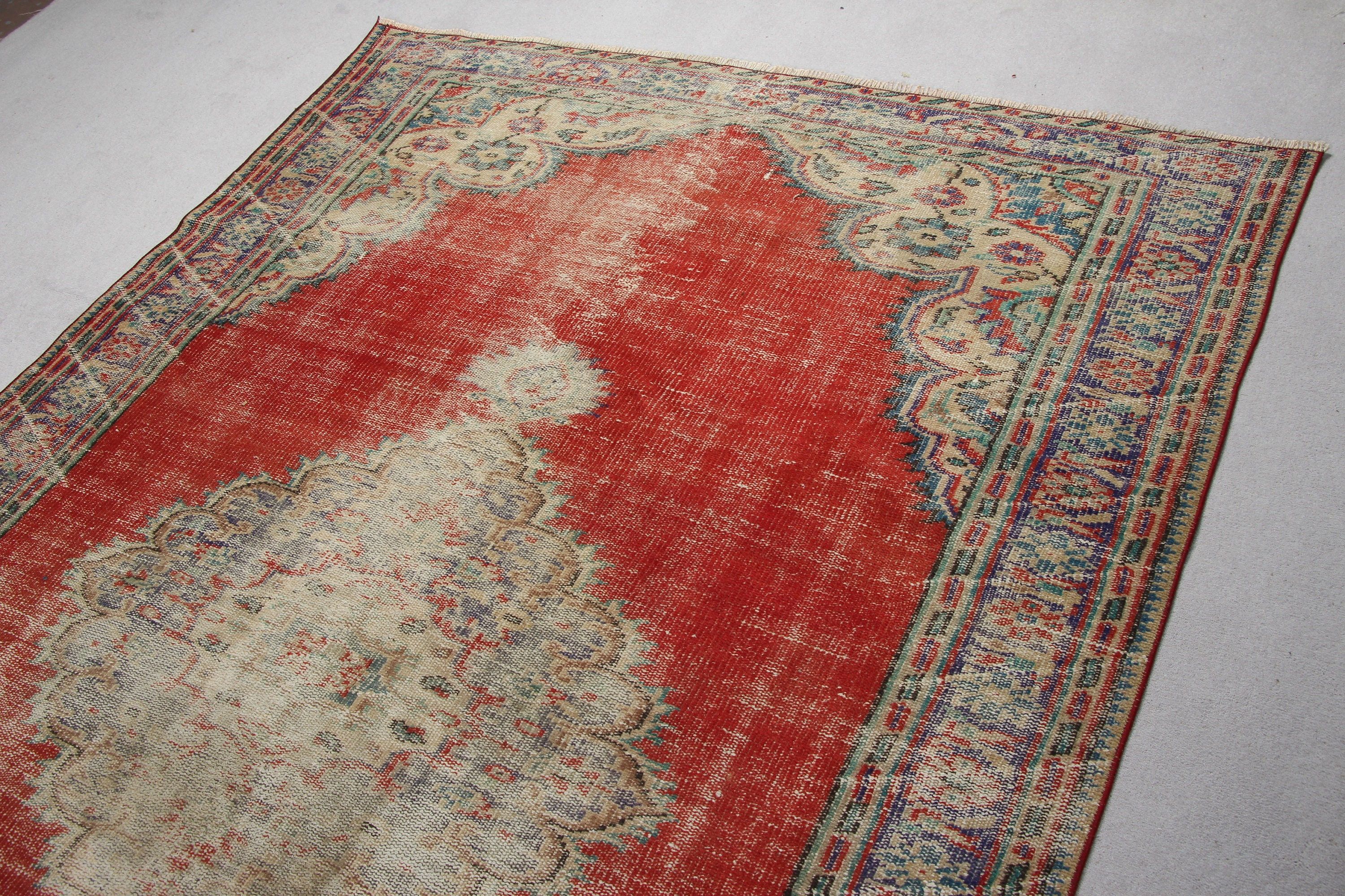 Vintage Rug, Oushak Rug, Turkish Rugs, Salon Rug, Antique Rug, 5.6x8.5 ft Large Rugs, Pastel Rugs, Rugs for Salon, Art Rug, Red Bedroom Rug