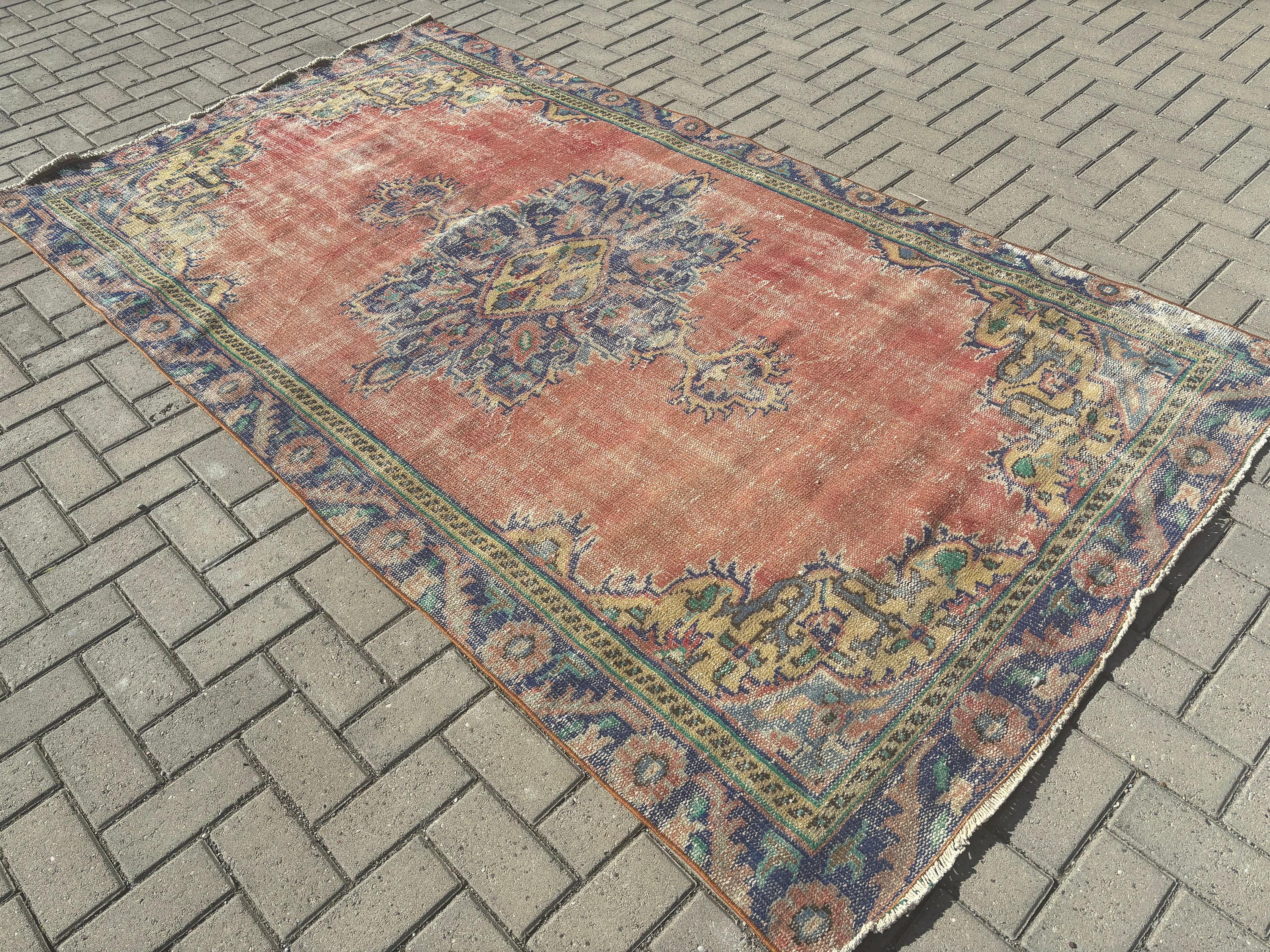 Büyük Oushak Halıları, 4,8x8,8 ft Büyük Halılar, Büyük Vintage Halılar, Harika Halılar, Türk Halısı, Turuncu El Dokuma Halılar, Vintage Halı, Geometrik Halı