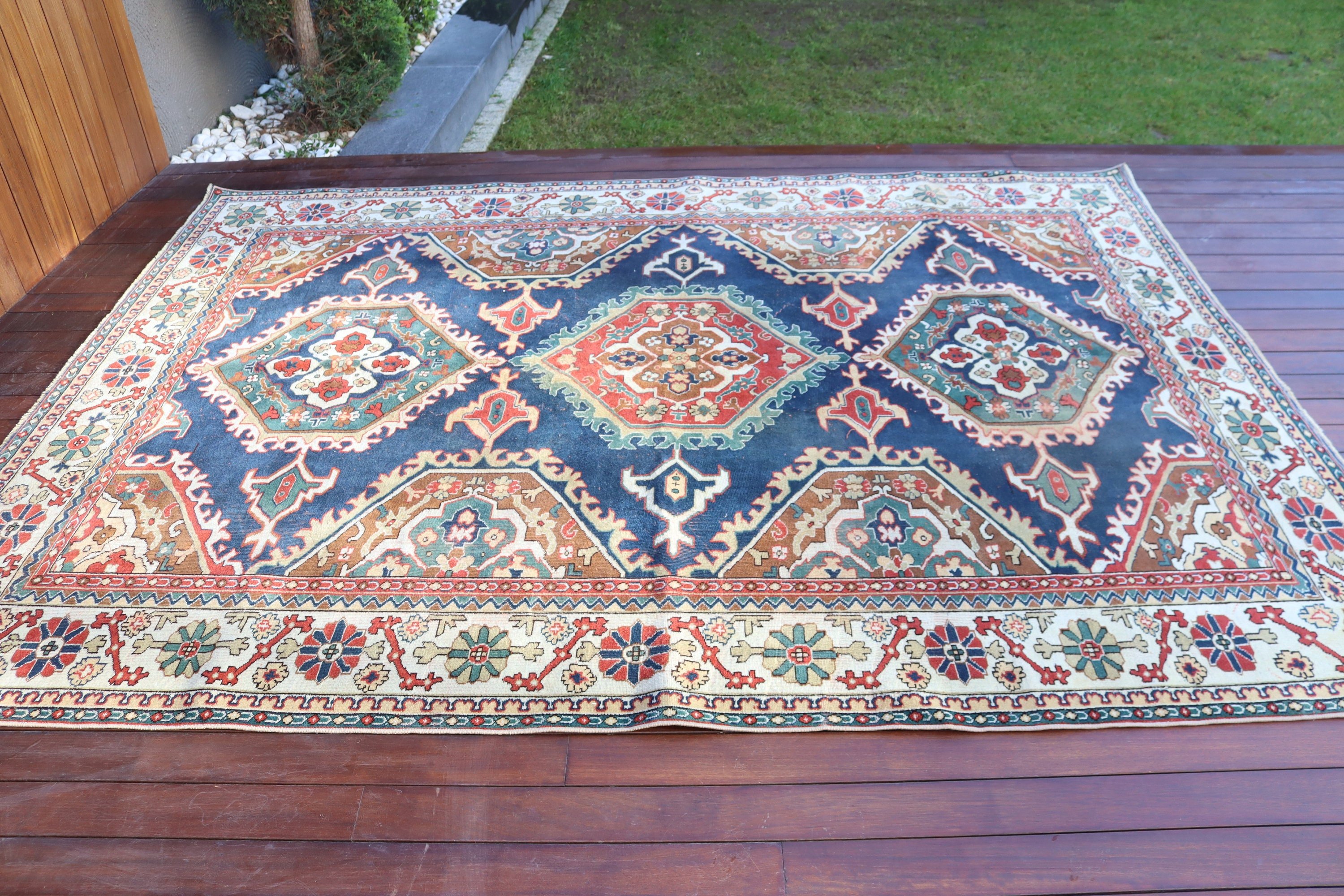 Havalı Halılar, Boho Halılar, Vintage Halı, Yemek Odası Halısı, Türk Halıları, Oturma Odası Halısı, 6,5x9 ft Büyük Halı, Mavi Anadolu Halıları, Anadolu Halıları