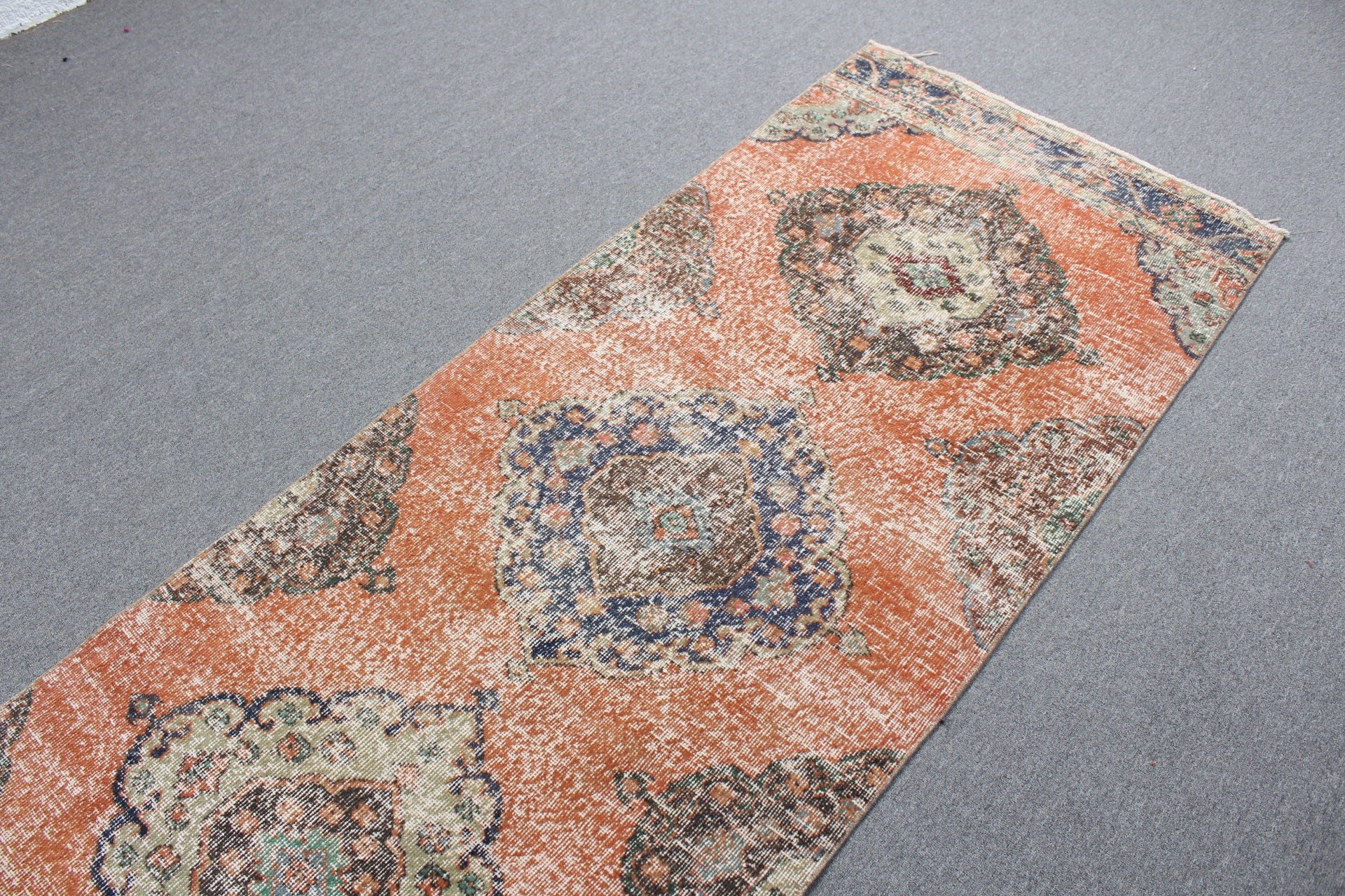 Stair Rug, 3x12.4 ft Runner Rug, Vintage Rug, Wool Rugs, Rugs for Hallway, Retro Rug, Cool Rug, Turkish Rug, Kitchen Rug, Orange Floor Rugs