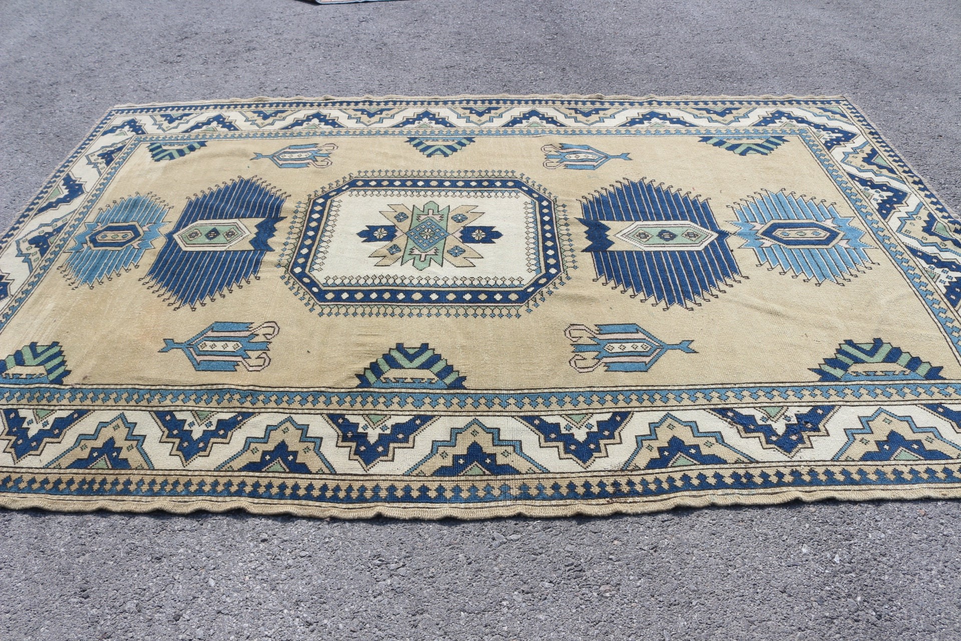 Antika Halı, Salon Halıları, Türk Halıları, 6,6x10,1 ft Büyük Halı, Bej Oushak Halı, Vintage Halı, Oryantal Halı, Oturma Odası Halıları, Salon Halısı