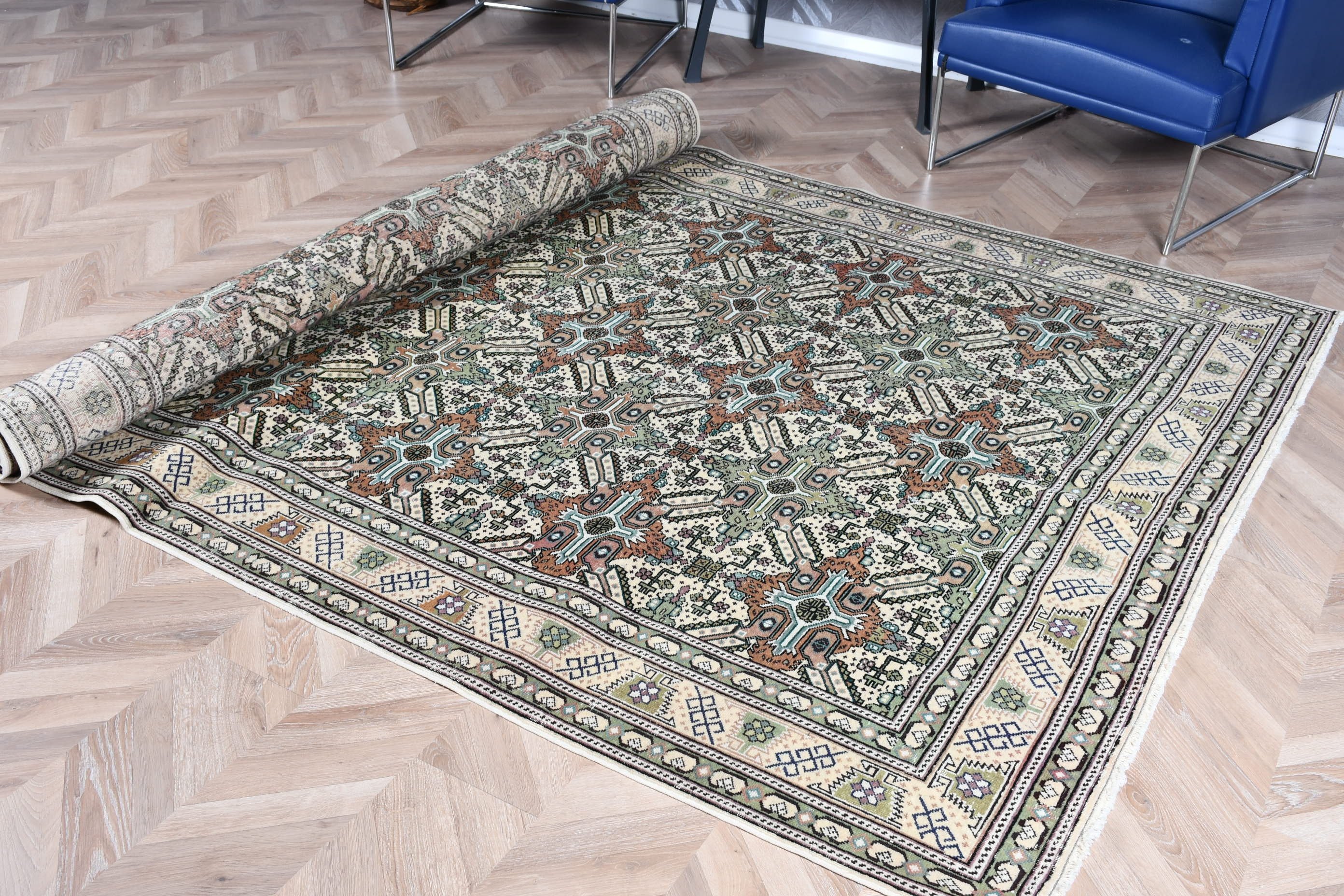 Turkish Rug, Cool Rug, Floor Rugs, Vintage Rugs, Boho Rugs, 6.2x9.6 ft Large Rugs, Bedroom Rug, Green Antique Rugs, Dining Room Rug