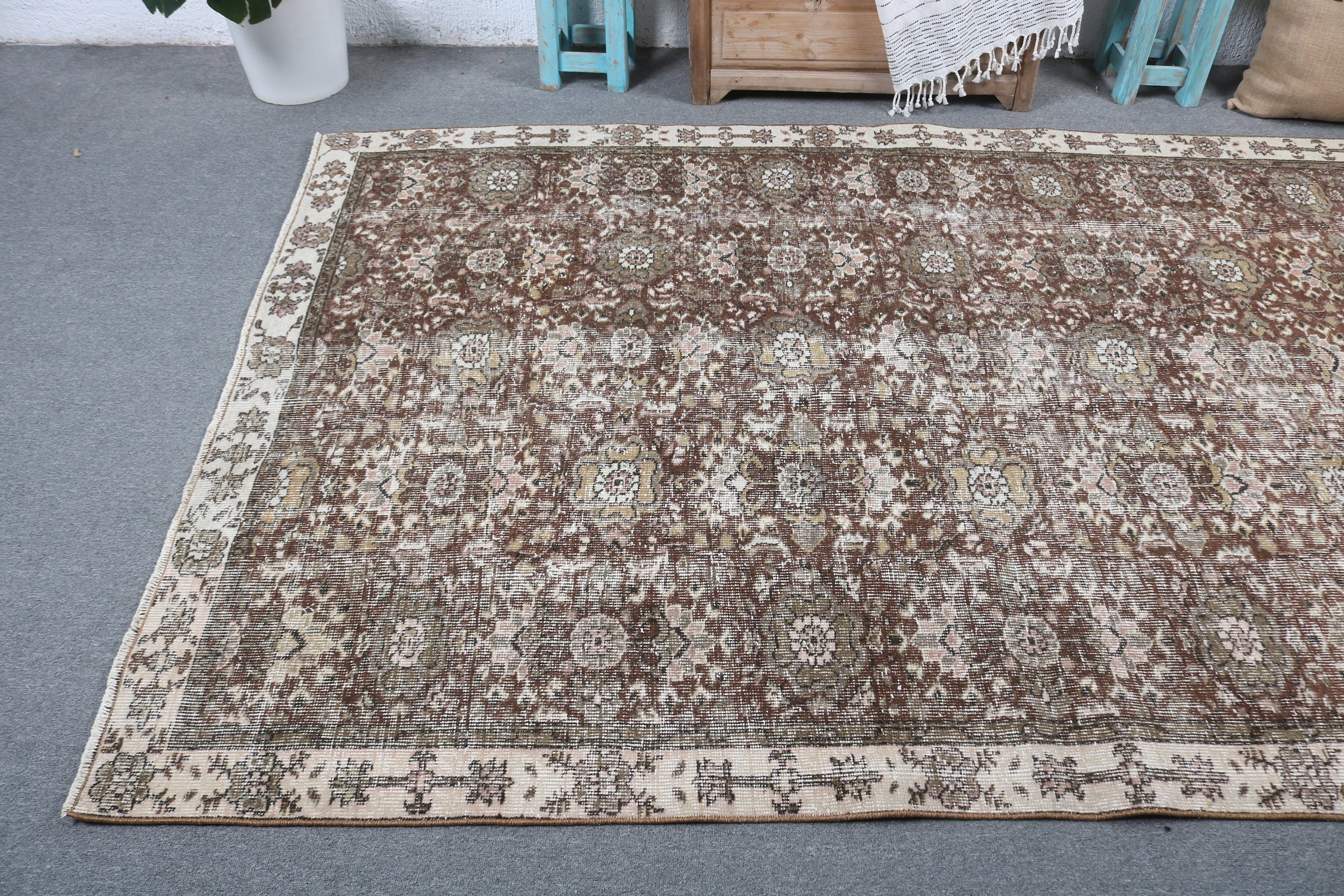 5.3x8.1 ft Büyük Halılar, Yemek Odası Halısı, Yün Halı, Vintage Halılar, Salon Halısı, Salon Halıları, Türk Halısı, Kahverengi Anadolu Halısı