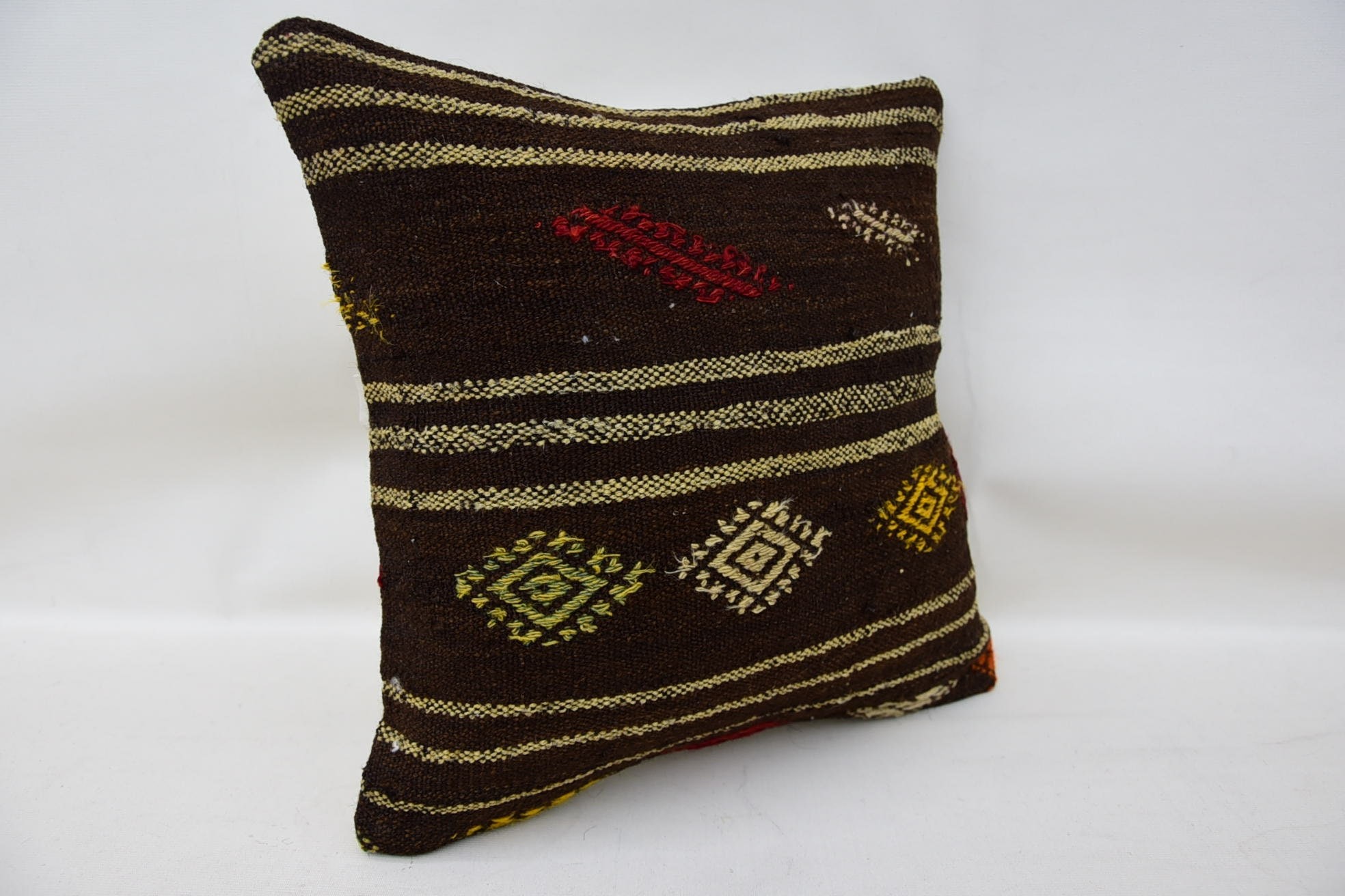 14"x14" Brown Cushion, Turkish Pillow, Boho Pillow, Shabby Chic Cushion, Yoga Cushion, Kilim Rug Pillow Sham, Interior Designer Pillow