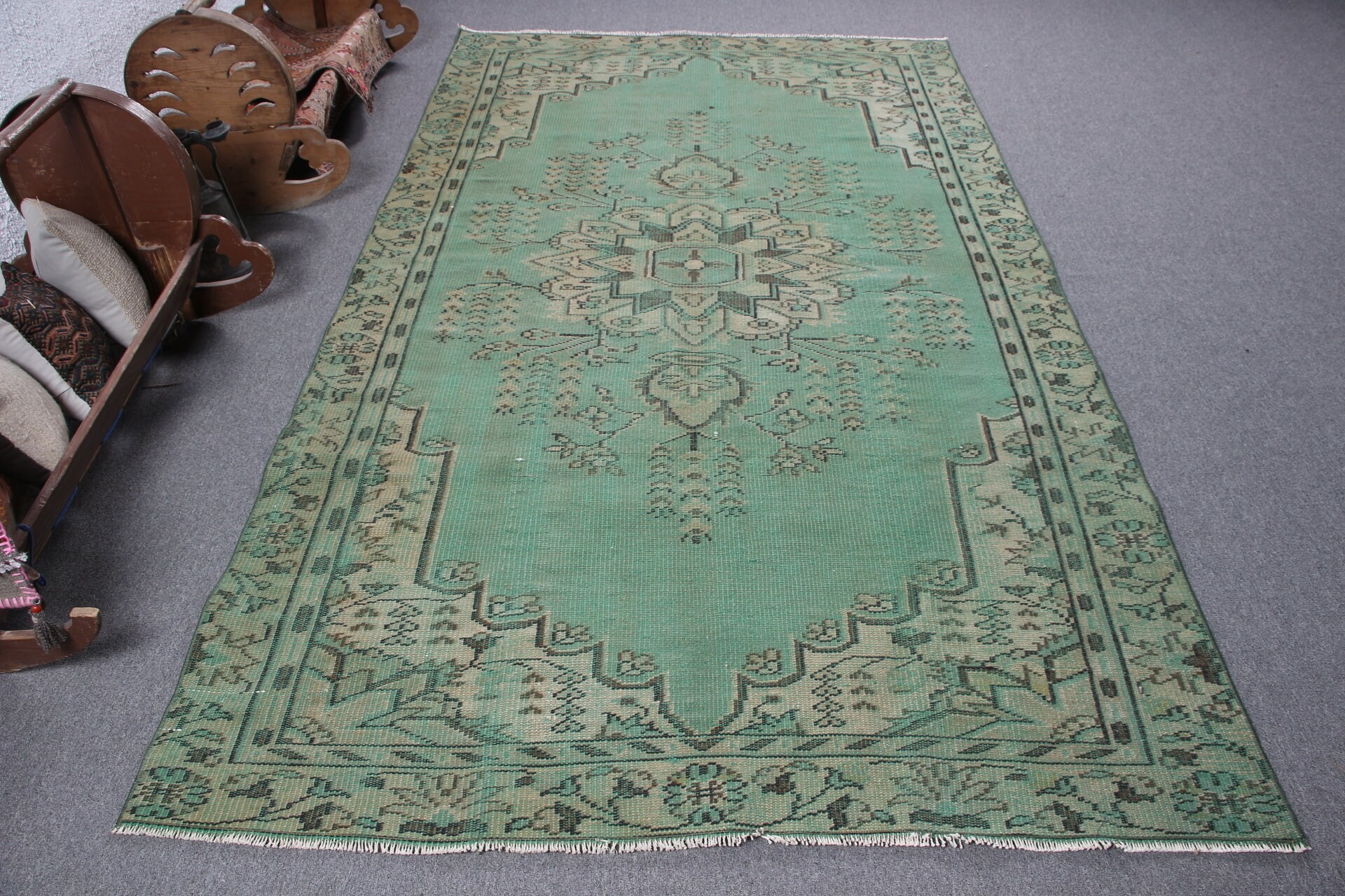 Vintage Rugs, Turkish Rug, Rugs for Salon, Salon Rugs, Anatolian Rugs, Bedroom Rug, Kitchen Rugs, 5.2x9.2 ft Large Rug, Green Moroccan Rug