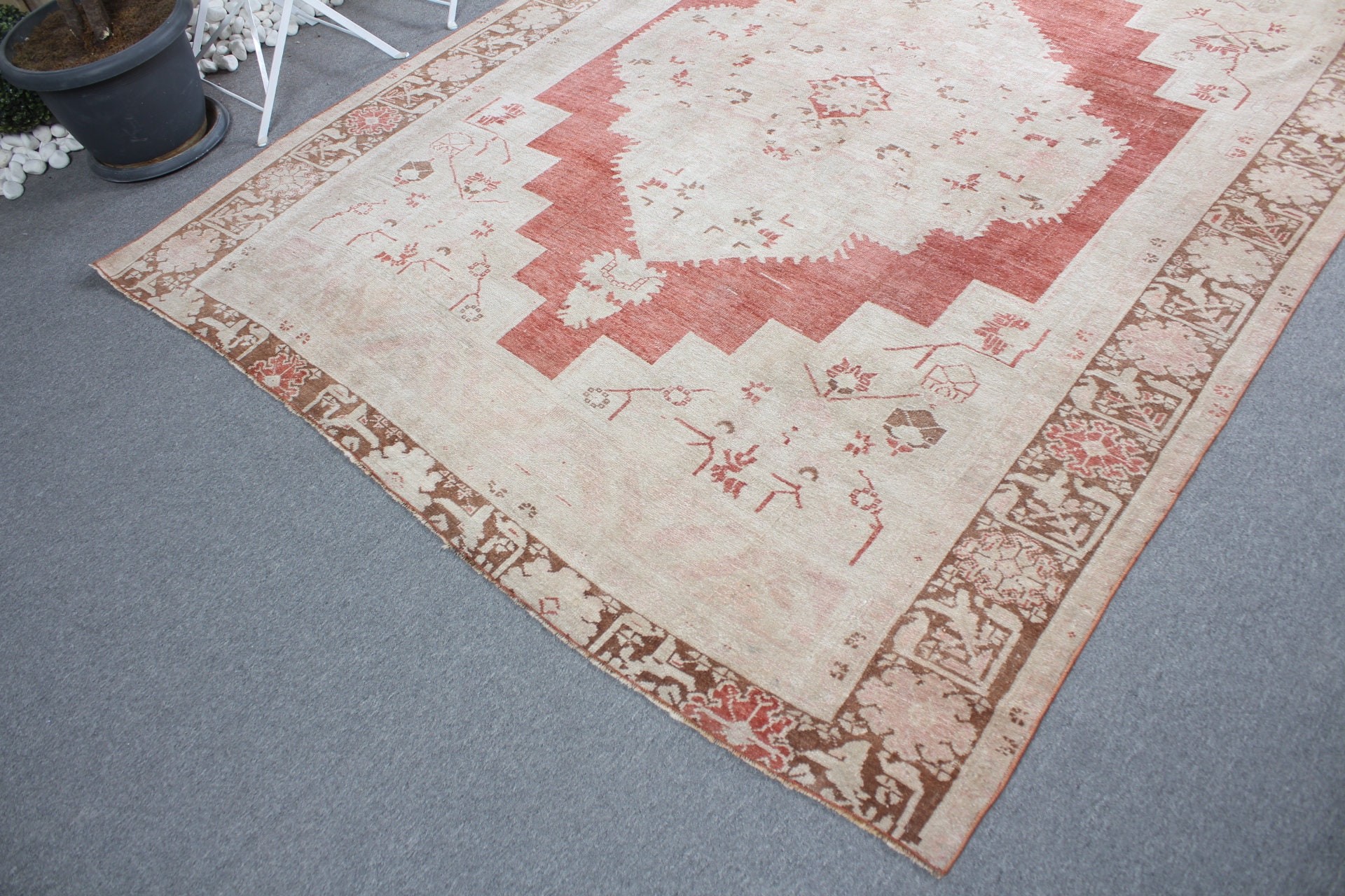 Antique Rug, Vintage Rug, Dining Room Rug, Living Room Rugs, Turkish Rug, Nomadic Rug, 6.4x8.3 ft Large Rug, Beige Bedroom Rug, Oushak Rug