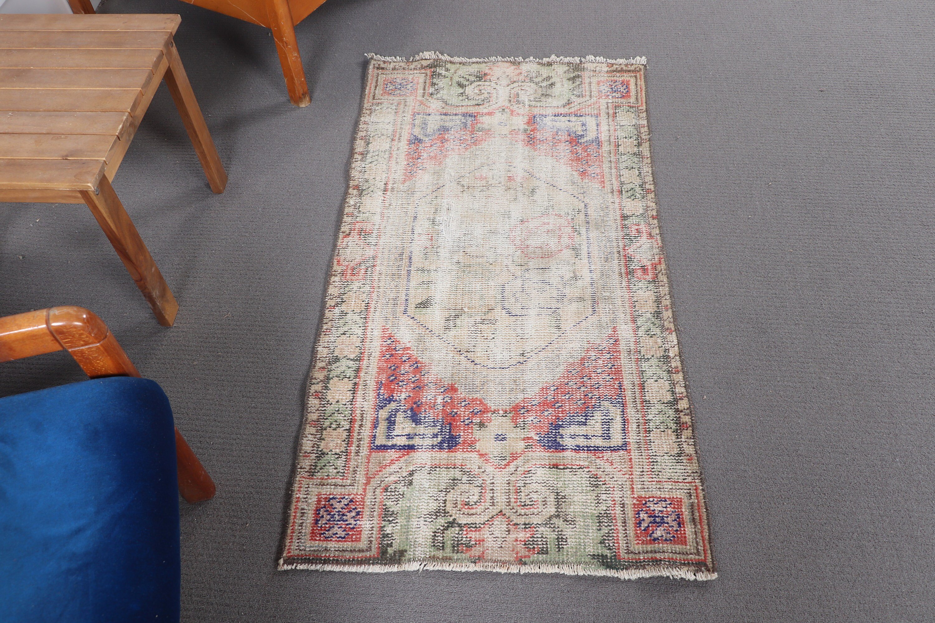 Kapı Paspası Halıları, Vintage Halı, Mavi Anadolu Halıları, 2,2x4,3 ft Küçük Halı, Çocuk Halısı, Türkiye Halıları, Türk Halısı, Nötr Halılar, Lüks Halılar