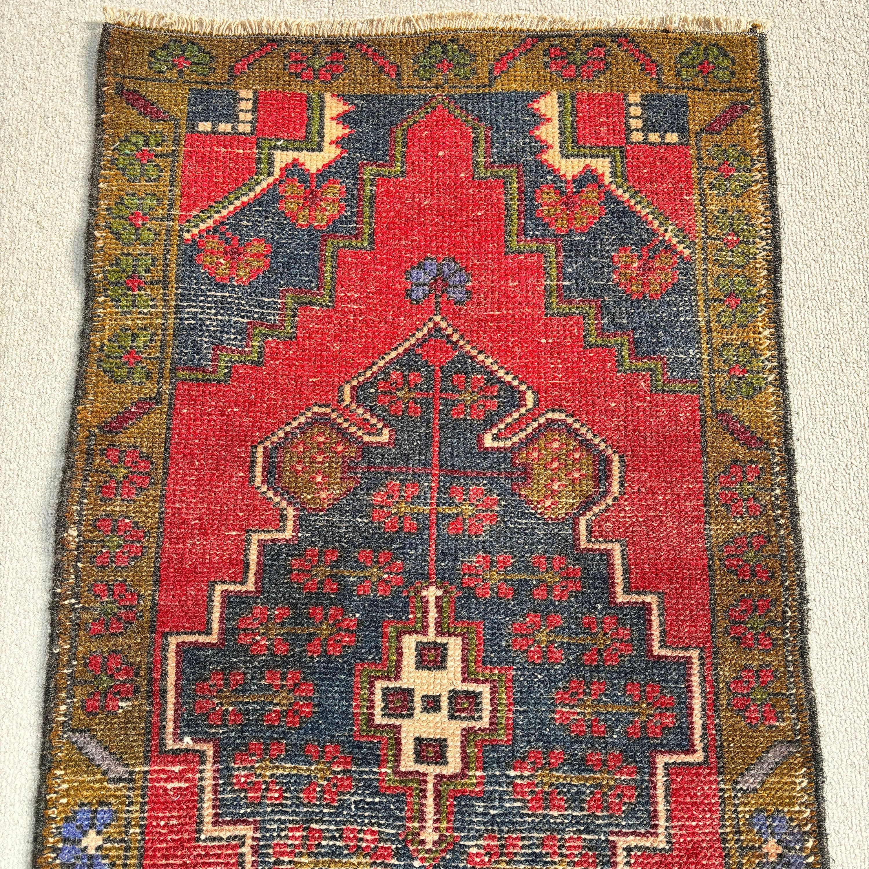 Türk Halıları, El Dokuma Halıları, Mutfak Halıları, Vintage Halılar, Düz Dokuma Halılar, Kırmızı 1.7x3.5 ft Küçük Halılar, Yer Halısı, Banyo Halısı