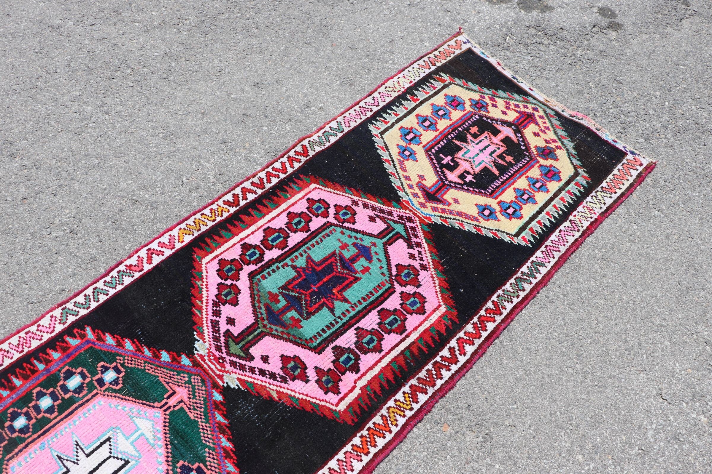 Turkish Rug, Vintage Rugs, Moroccan Rug, Black Antique Rug, Handwoven Rug, 2.8x11.4 ft Runner Rug, Oushak Rugs, Rugs for Kitchen, Stair Rug