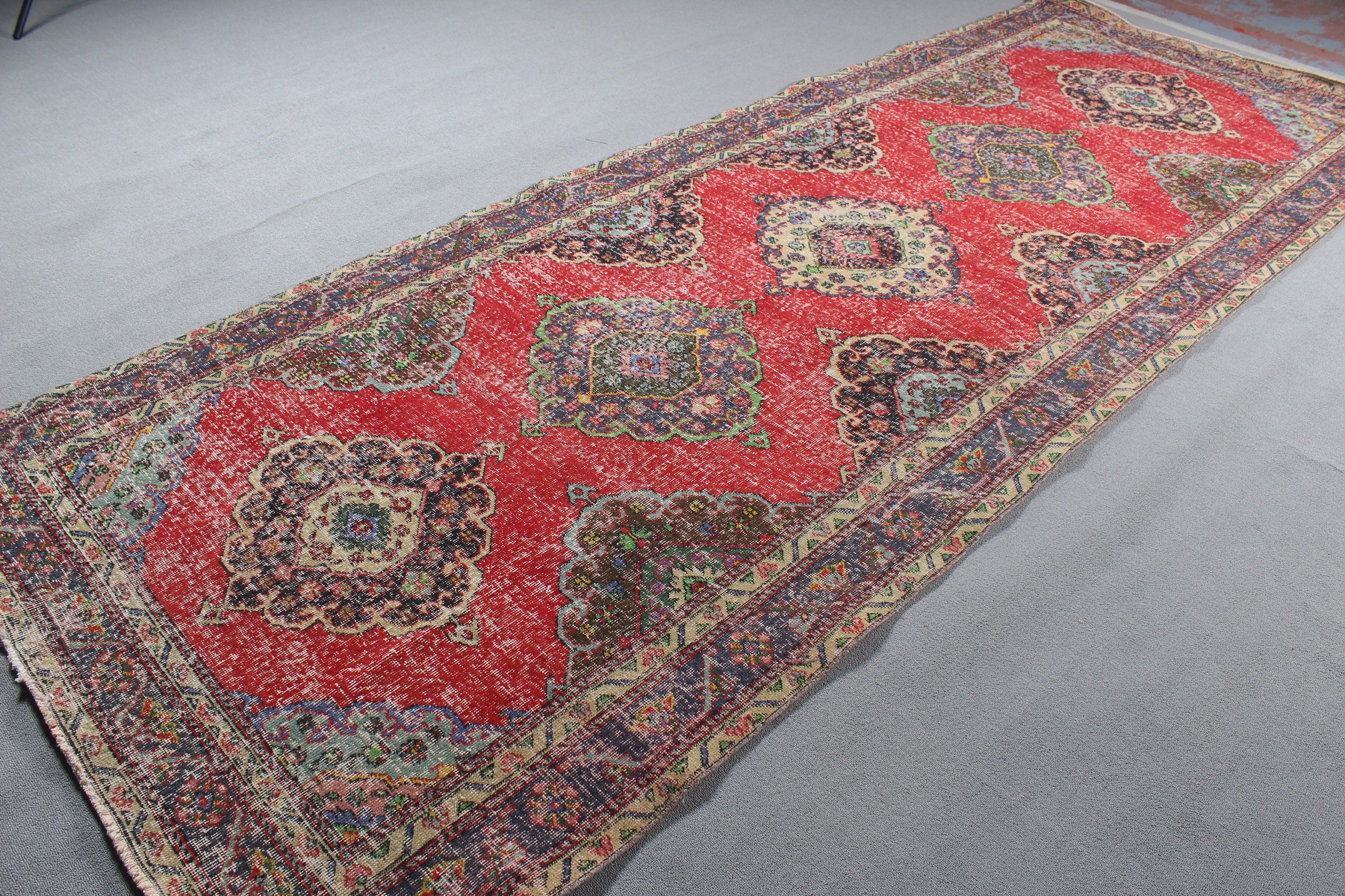 Red Bedroom Rug, Floor Rugs, 4.7x12.4 ft Runner Rug, Bedroom Rug, Kitchen Rugs, Oriental Rugs, Long Runner Rug, Turkish Rug, Vintage Rug