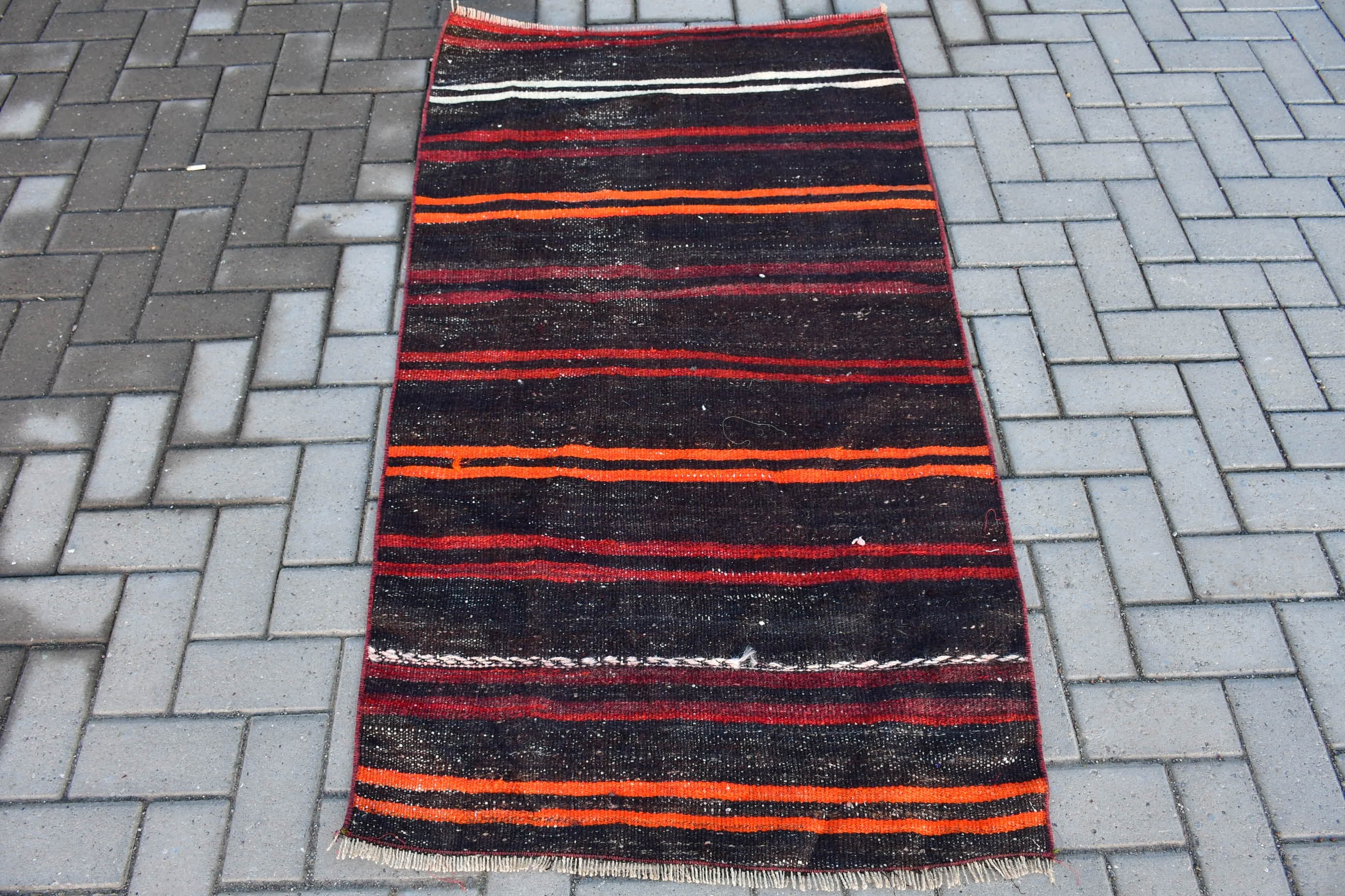 Turkish Rug, 2.7x5.2 ft Small Rug, Floor Rugs, Vintage Rug, Pale Rugs, Kilim, Antique Rug, Black Kitchen Rug, Bedroom Rugs, Door Mat Rug