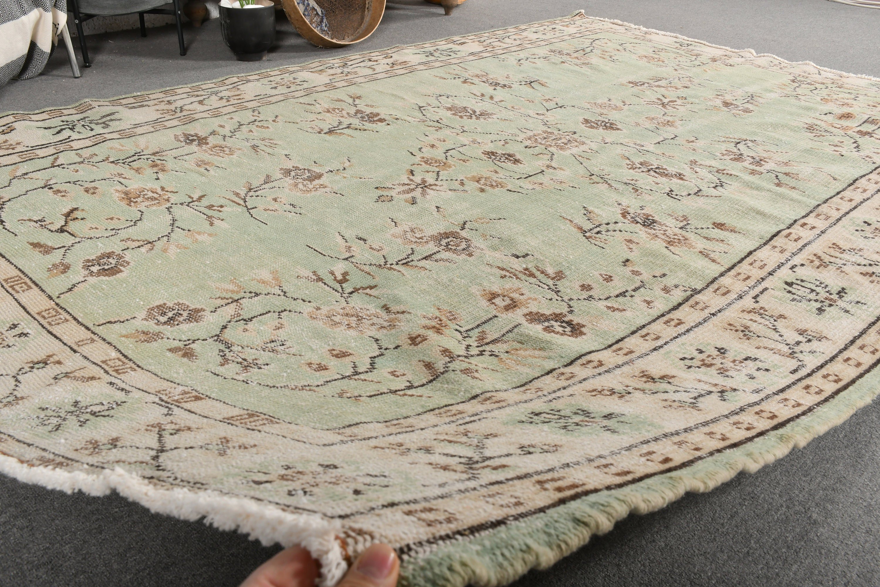 Vintage Rugs, Salon Rug, Living Room Rugs, Oushak Rug, Green  6.4x9.2 ft Large Rug, Kitchen Rug, Custom Rug, Turkish Rug